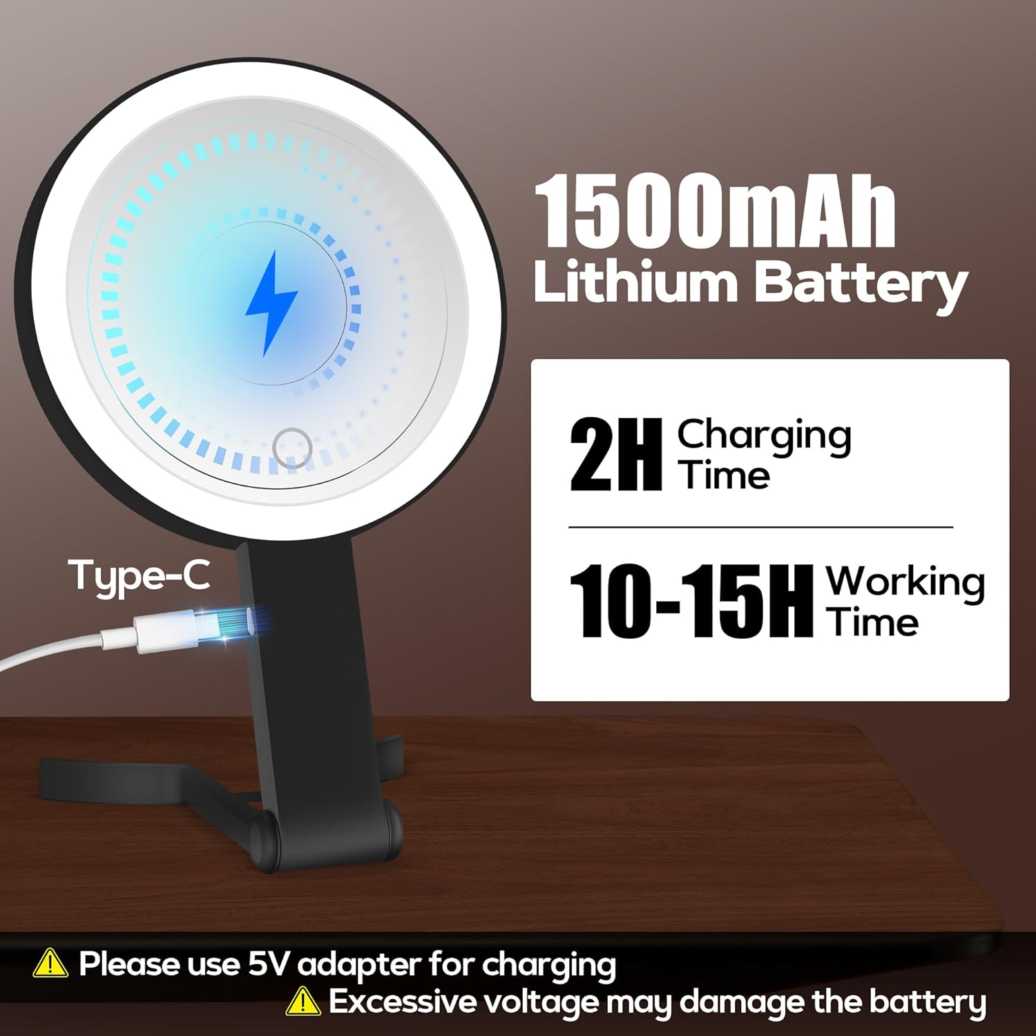 B Beauty Planet - miroir maquillage double face 30X/1X - lumière réglable & pince - pliable, noir