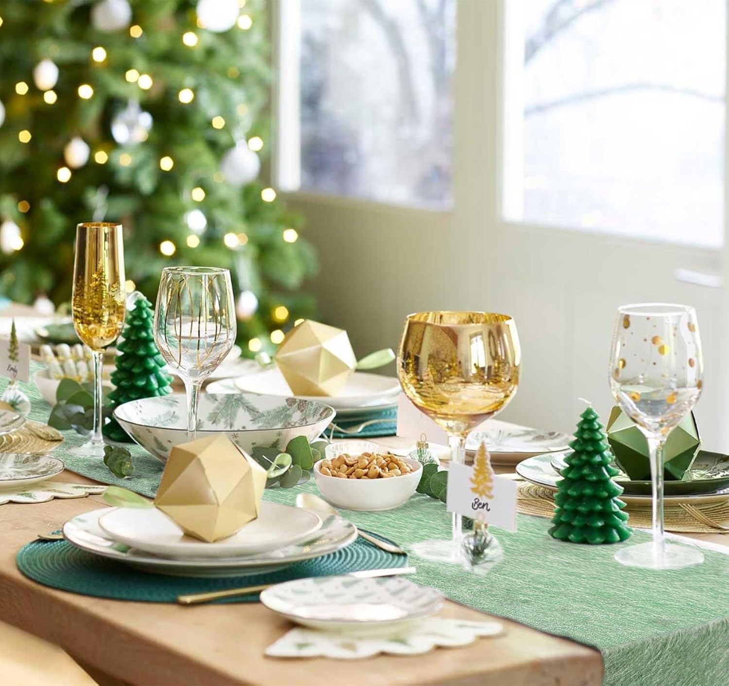 Chemin de table - rouleau non tissé vert 30mx23cm, 150 strass, décorations événements