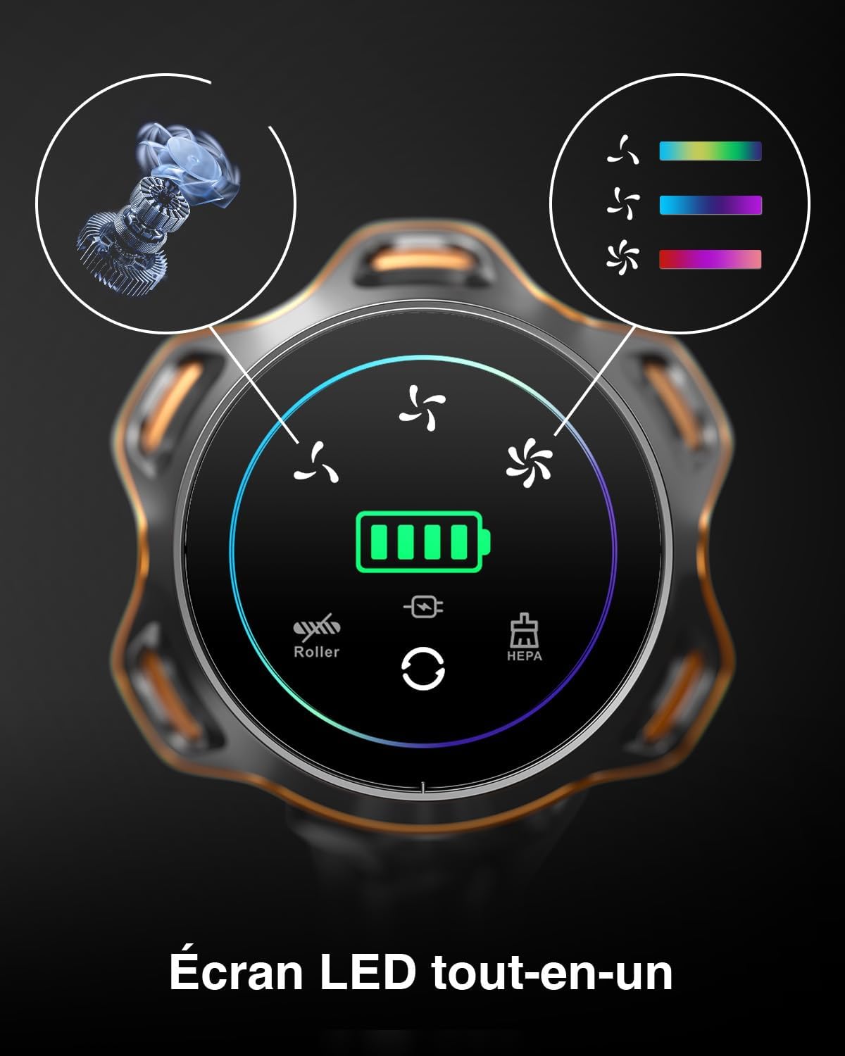 Aspirateur balai sans fil, 1,6L, écran OLED, 70min, 650W, 55KPA