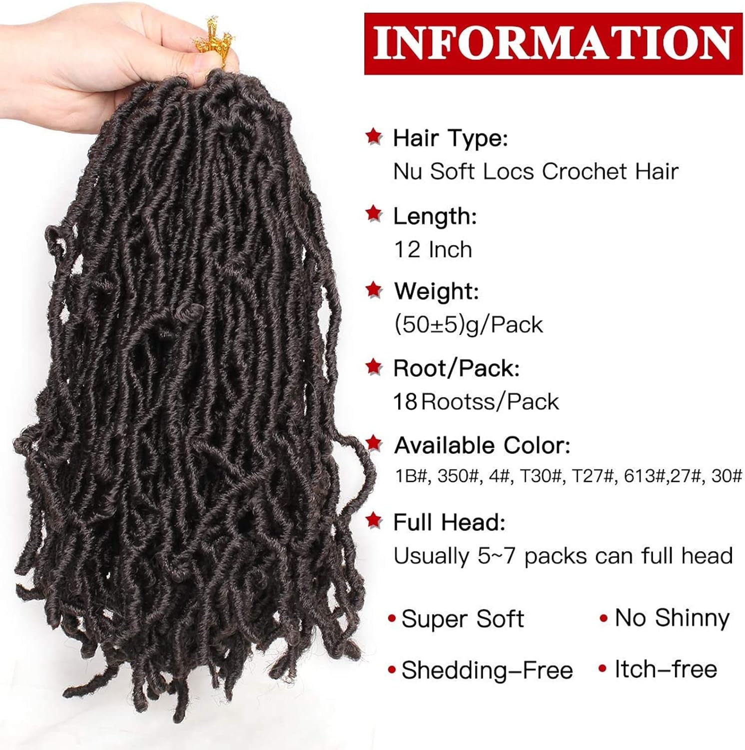 Xtrend - Nu Locs - 30,5 cm - 6 paquets dreadlocks crochet pré-bouclées