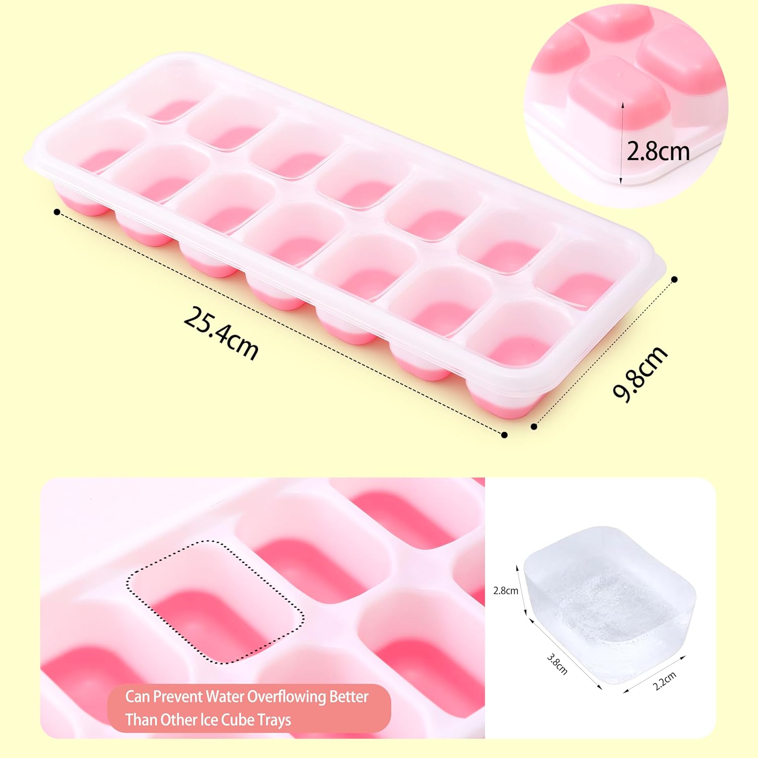 Bacs à glaçons silicone - 4 pièces - empilables, sans BPA, couvercle