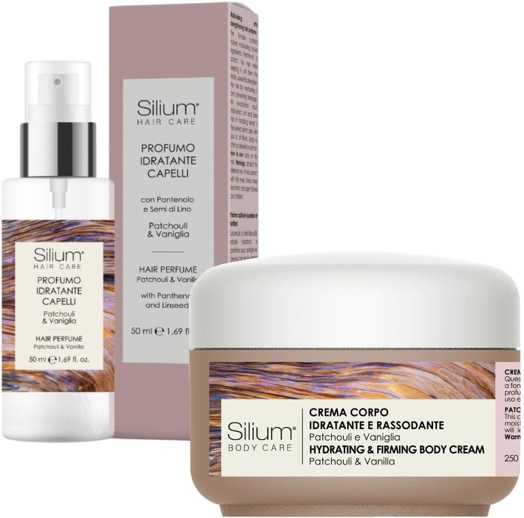 Parfum hydratant fortifiant cheveux + crème corps - patchouli, vanille, panthénol, graines de lin, jojoba, karité
