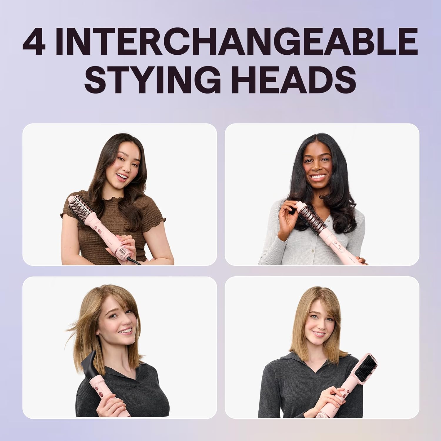 wavytalk - Ensemble brosses sèche-cheveux rose - multi-accessoires, coiffage volumisant