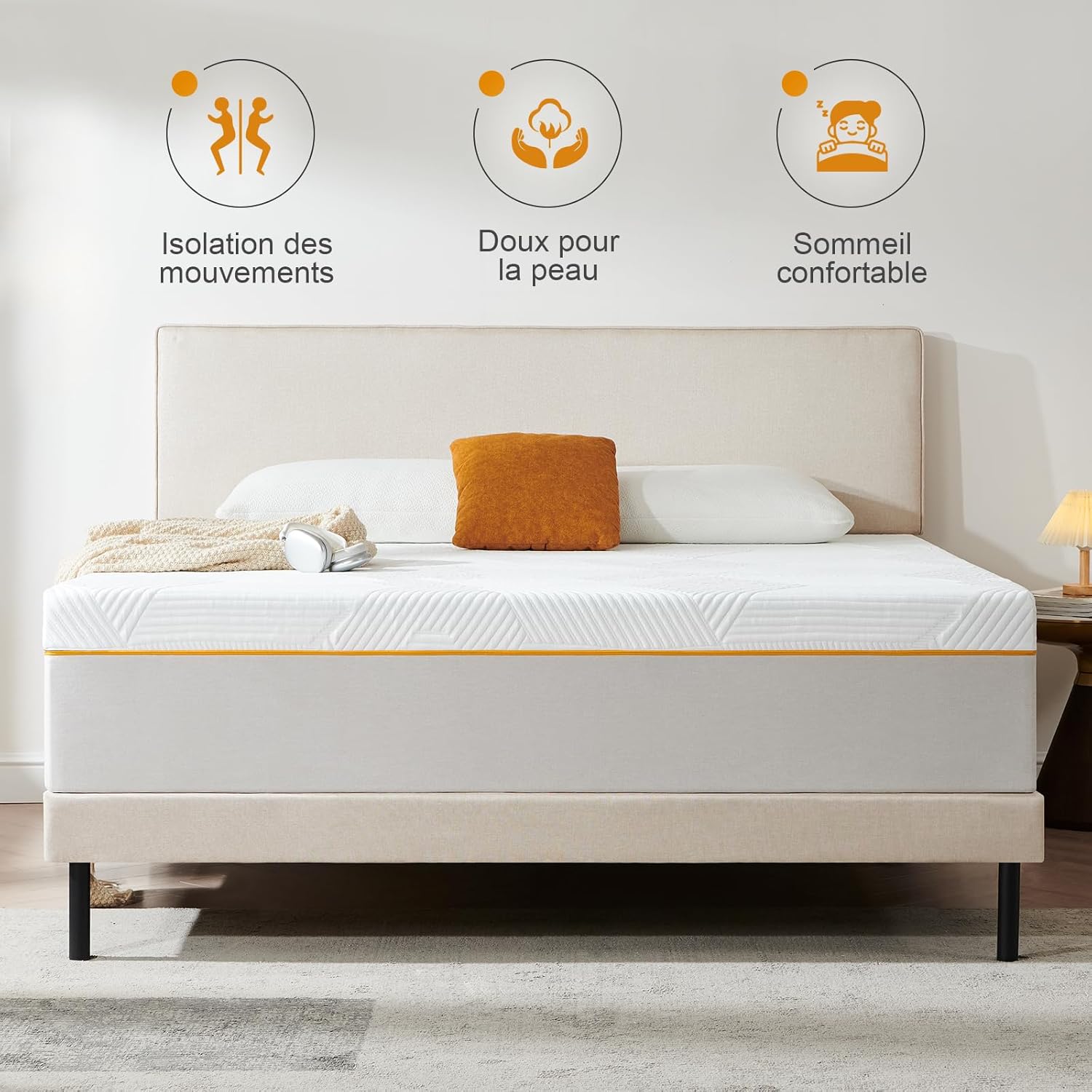 Matelas - mémoire de forme - 140x190x16cm - 7 zones, réversible, ferme