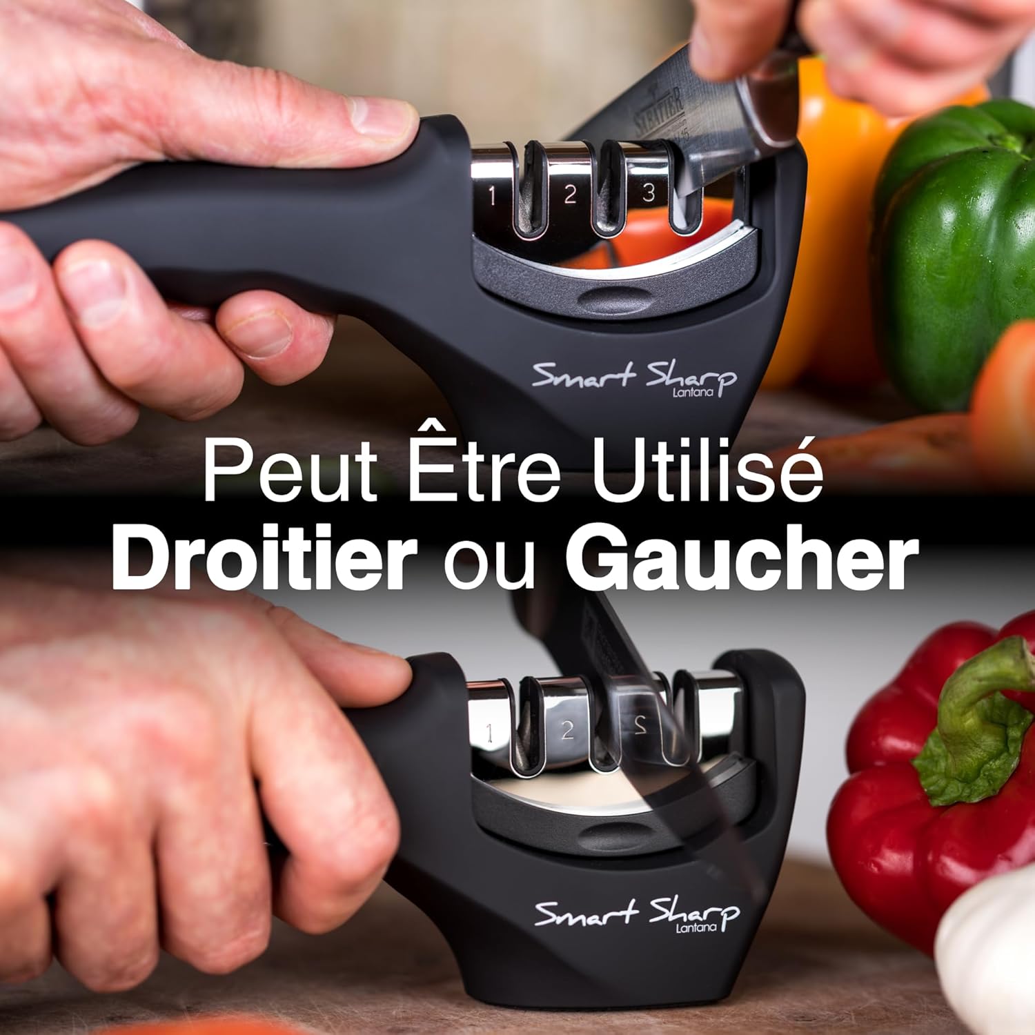 Lantana - aiguiseur Smart Sharp 3 phases, céramique/carbone/diamant, ergonomique, noir/chrome