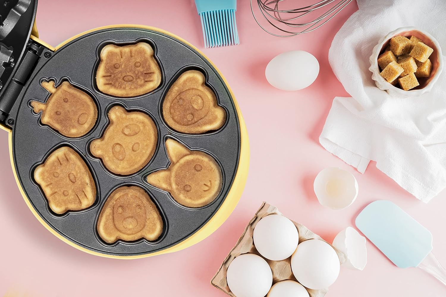 Bestron - mini cookies/gaufres - jaune - 700W, anti-adhésif, motifs animaux