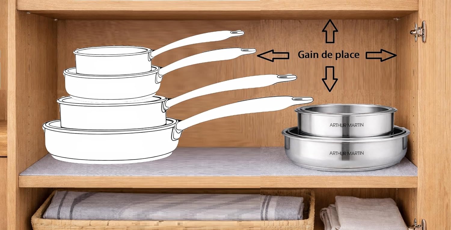 Arthur Martin - série AM - 3 casseroles inox, manche amovible - AM3456