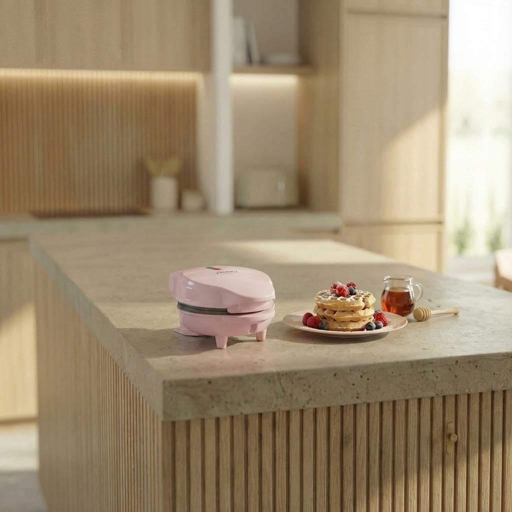 Bestron - Mini gaufrier rétro, revêtement antiadhésif, rose, compact