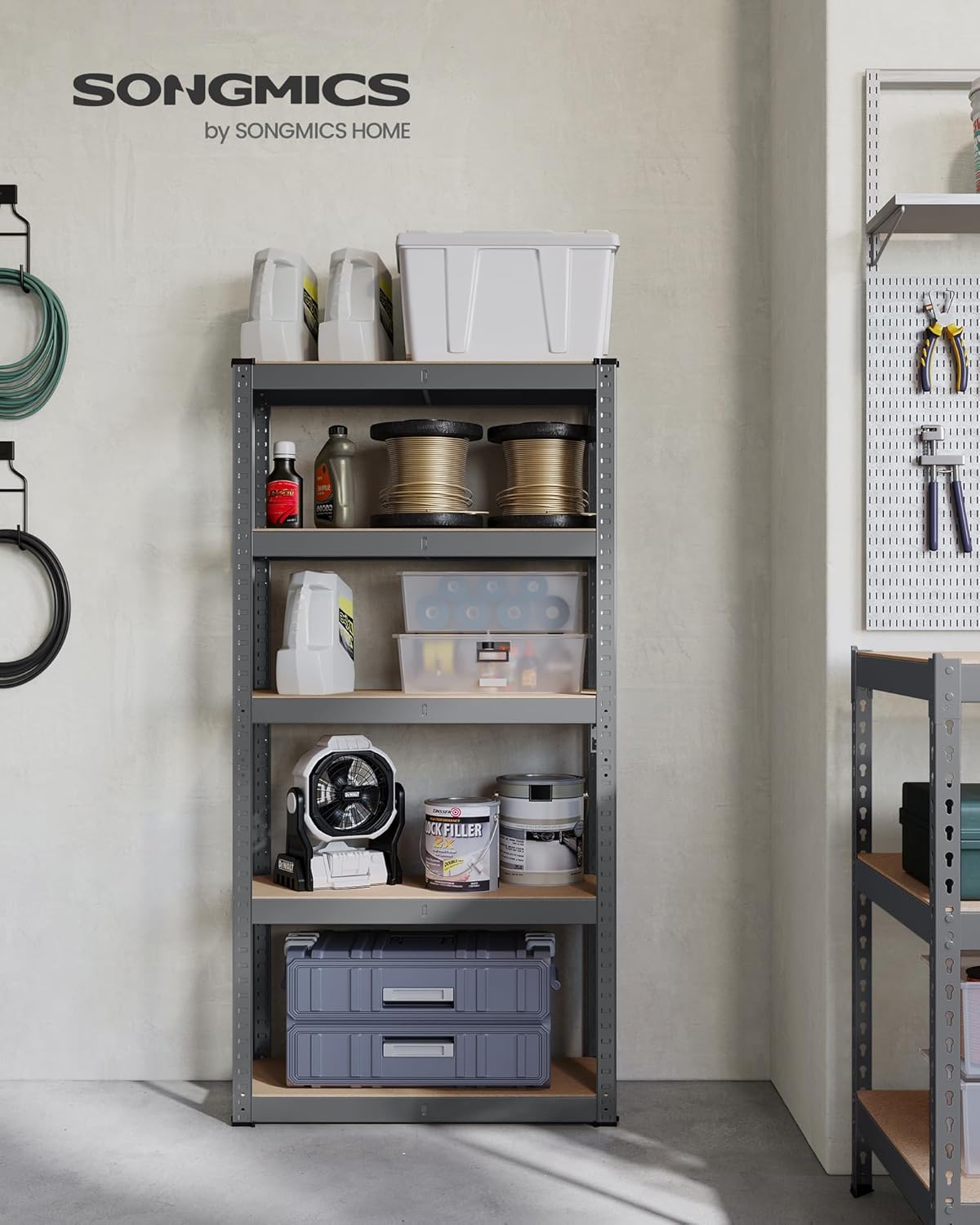 SONGMICS - étagère 5 niveaux, 30x75x150cm, 650kg, gris GLR030G02