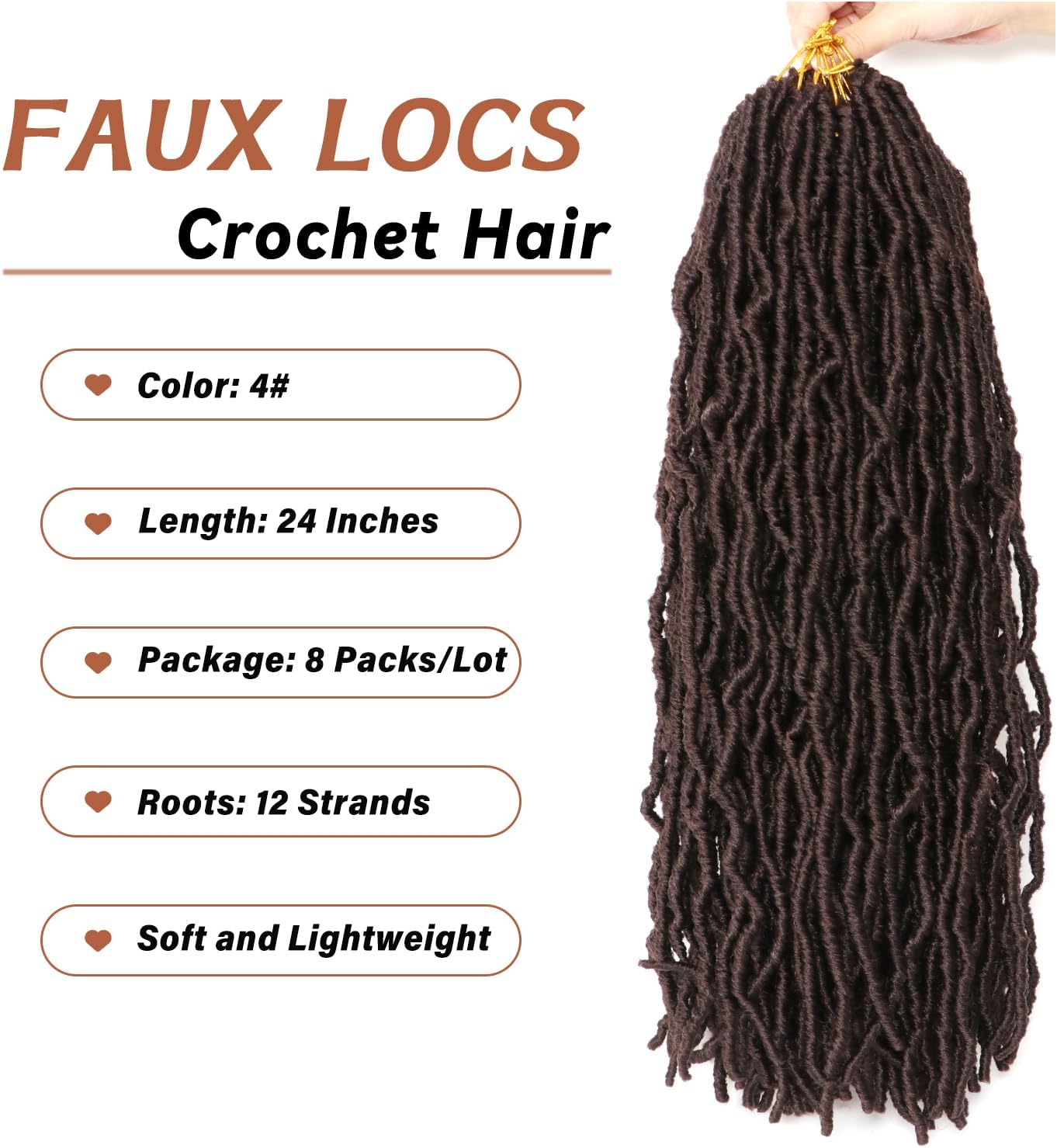 Faux Locks - Soft Locs Crochet Braids 60,9cm - Bouclées, lot de 8