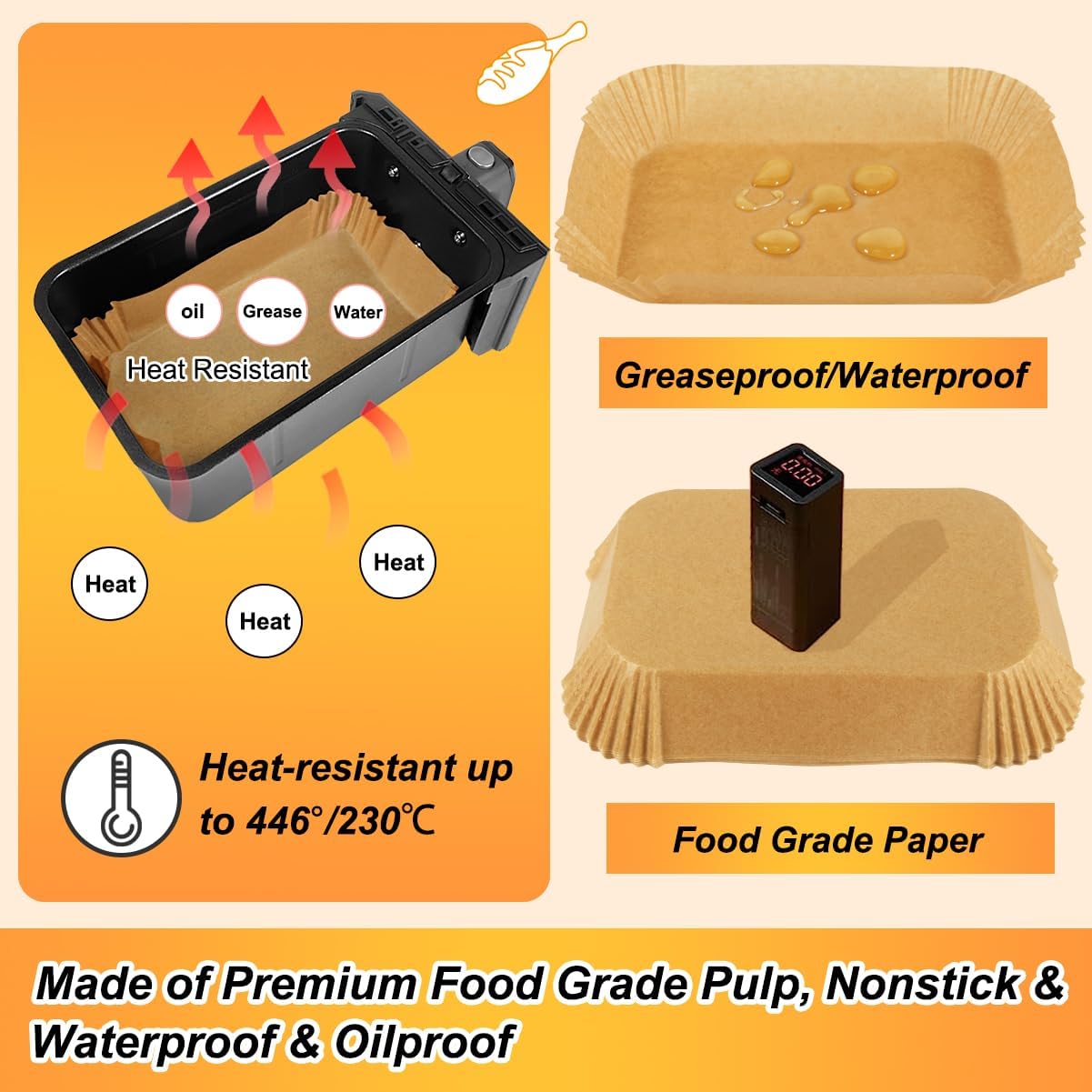 BYKITCHEN - Papier cuisson air fryer - 9,5L - 120 pièces, accessoires compatibles XL SL400EU