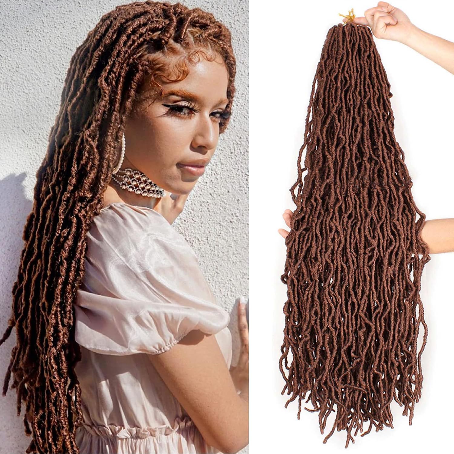 Xtrend - 7 Packs Nu Soft Locs - 30 pouces - cheveux ondulés marron, 12 brins, extension douce, 30#