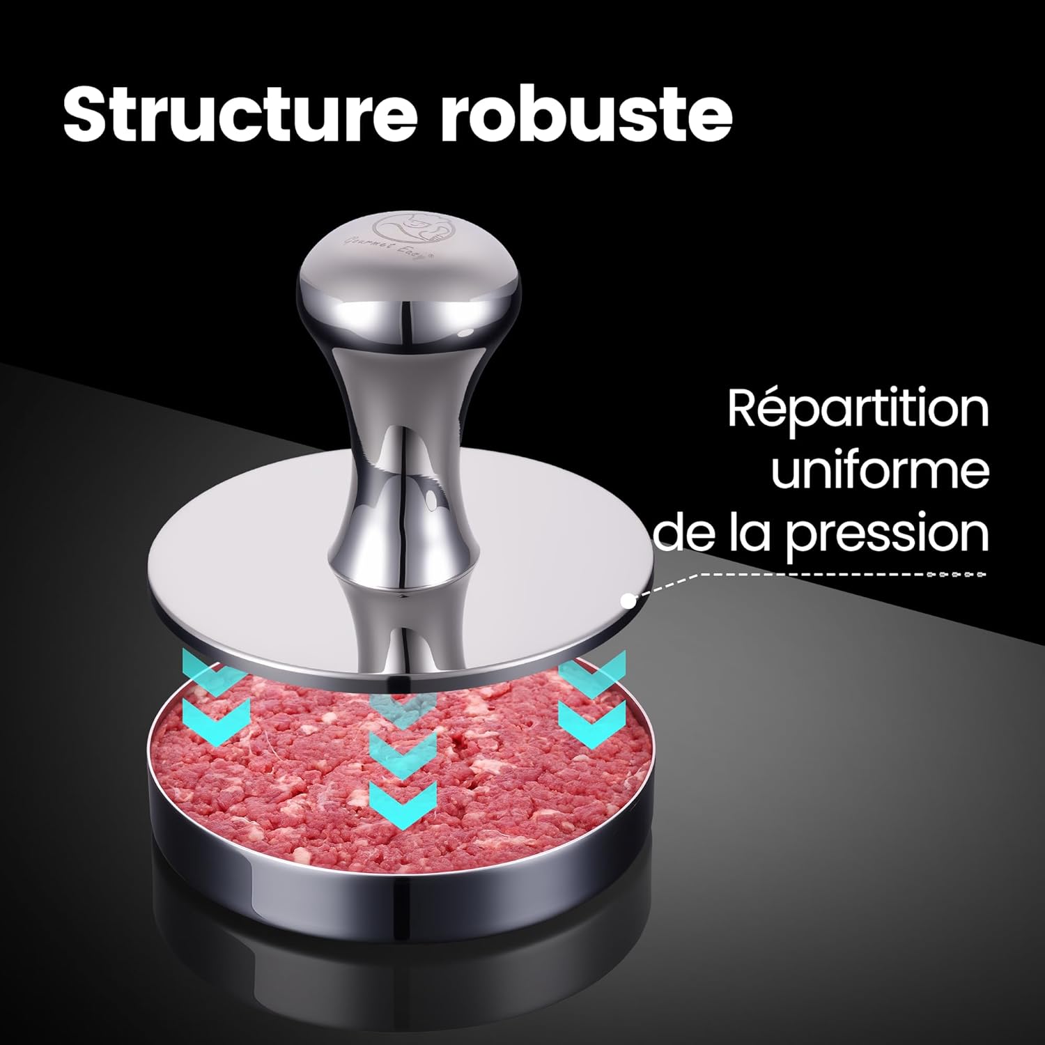 Presse à hamburger 2 en 1 inox, facile à nettoyer, moule poli miroir