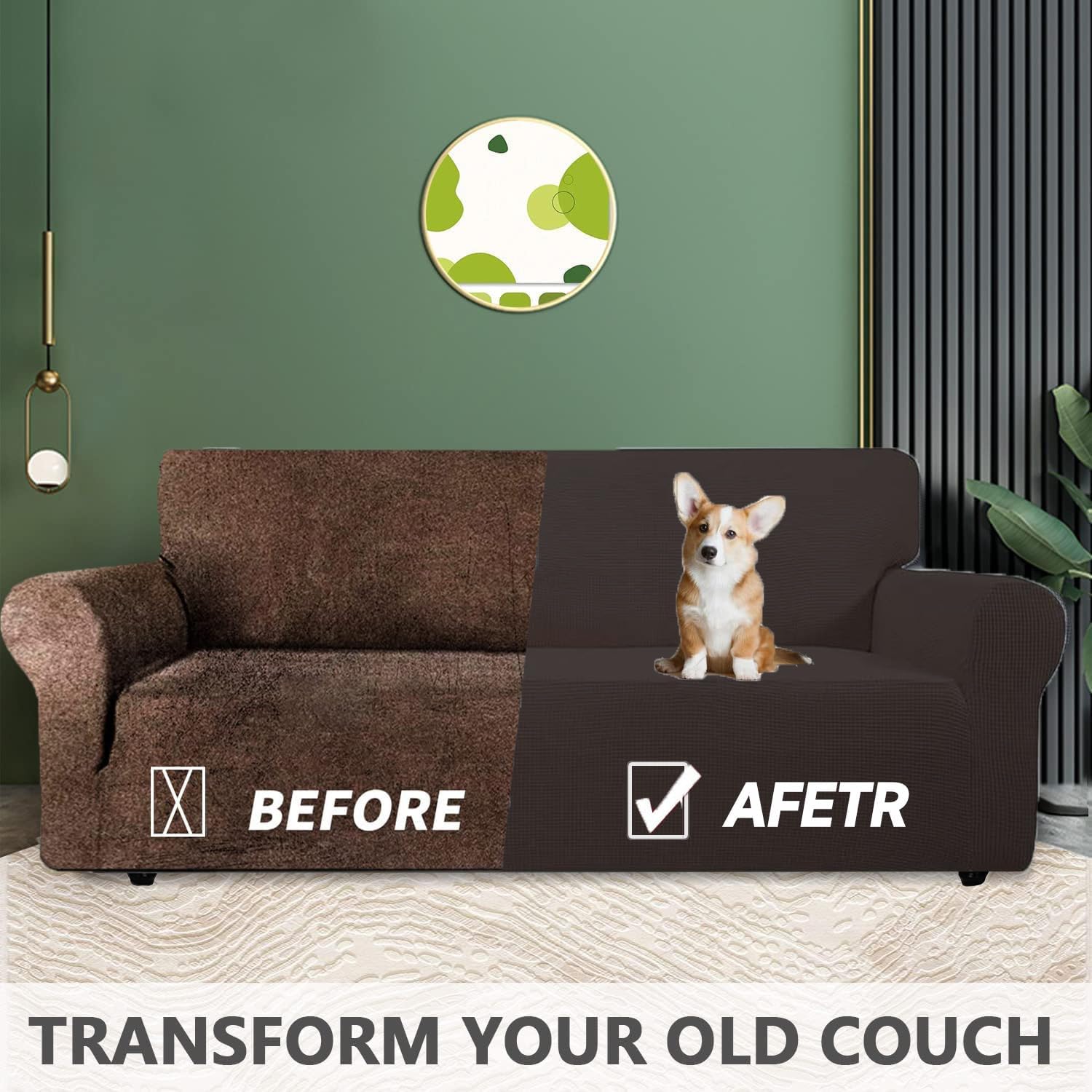 Housse canapé 2 places - extensible, lavable, antidérapante, café