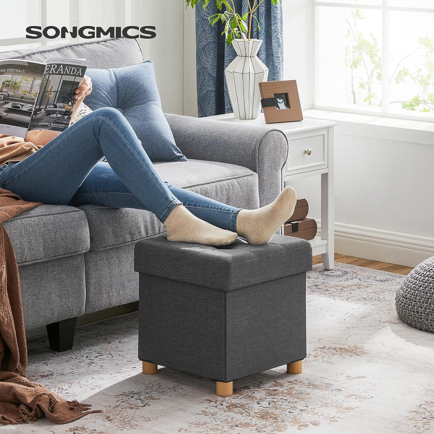 SONGMICS - pouf pliable - 38x38x40 cm - rangement, charge 300 kg LSF14GYZ