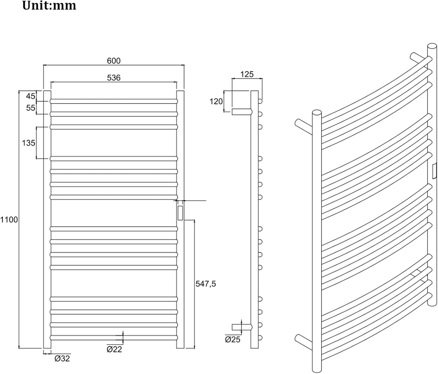 ESOP - sèche-serviette électrique série Or Brossé, 110x60 cm, WiFi, LED, 15 barres, 185W - ESOPSP11060