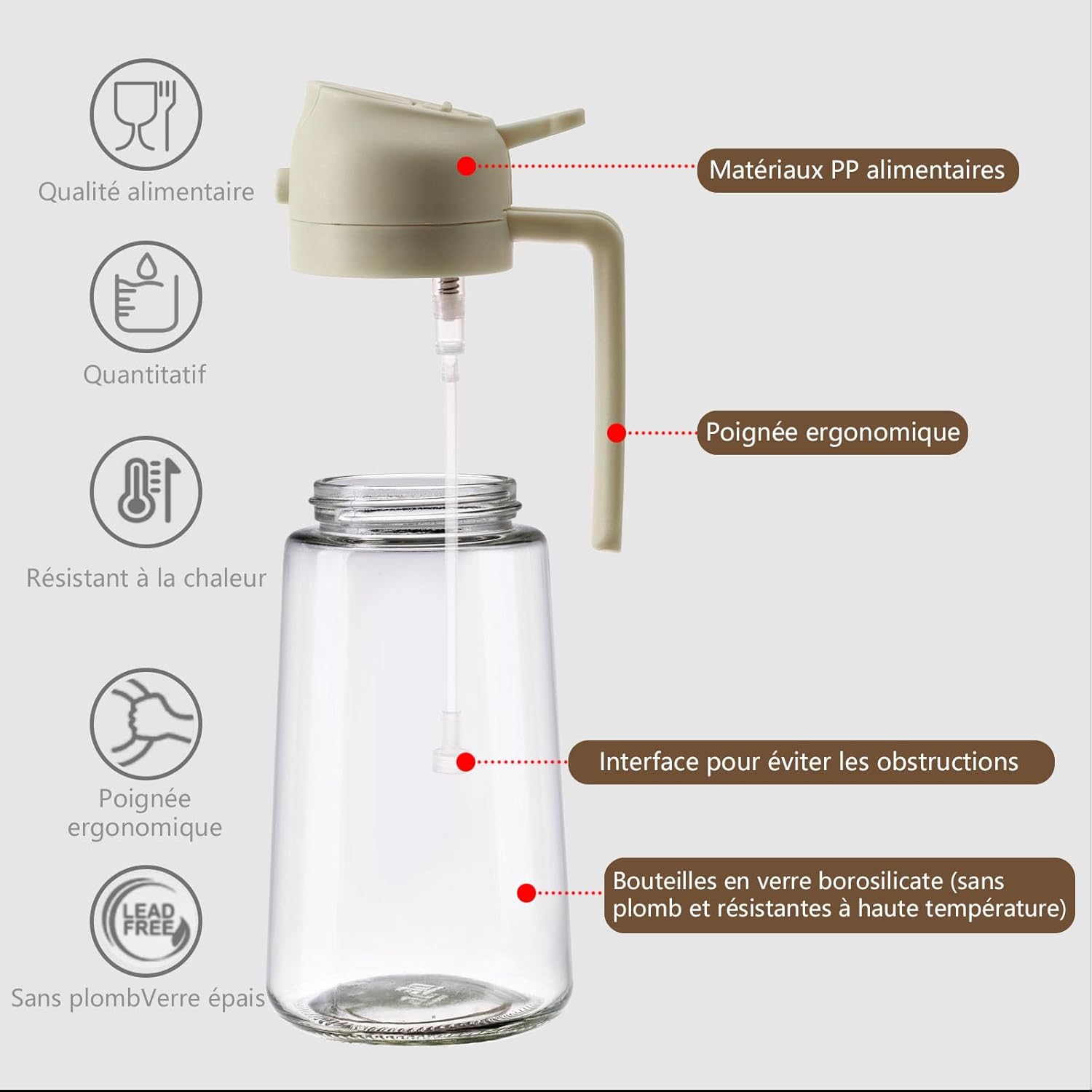 Spray pour huile - distributeur 470ml, bec verseur, 2 couleurs