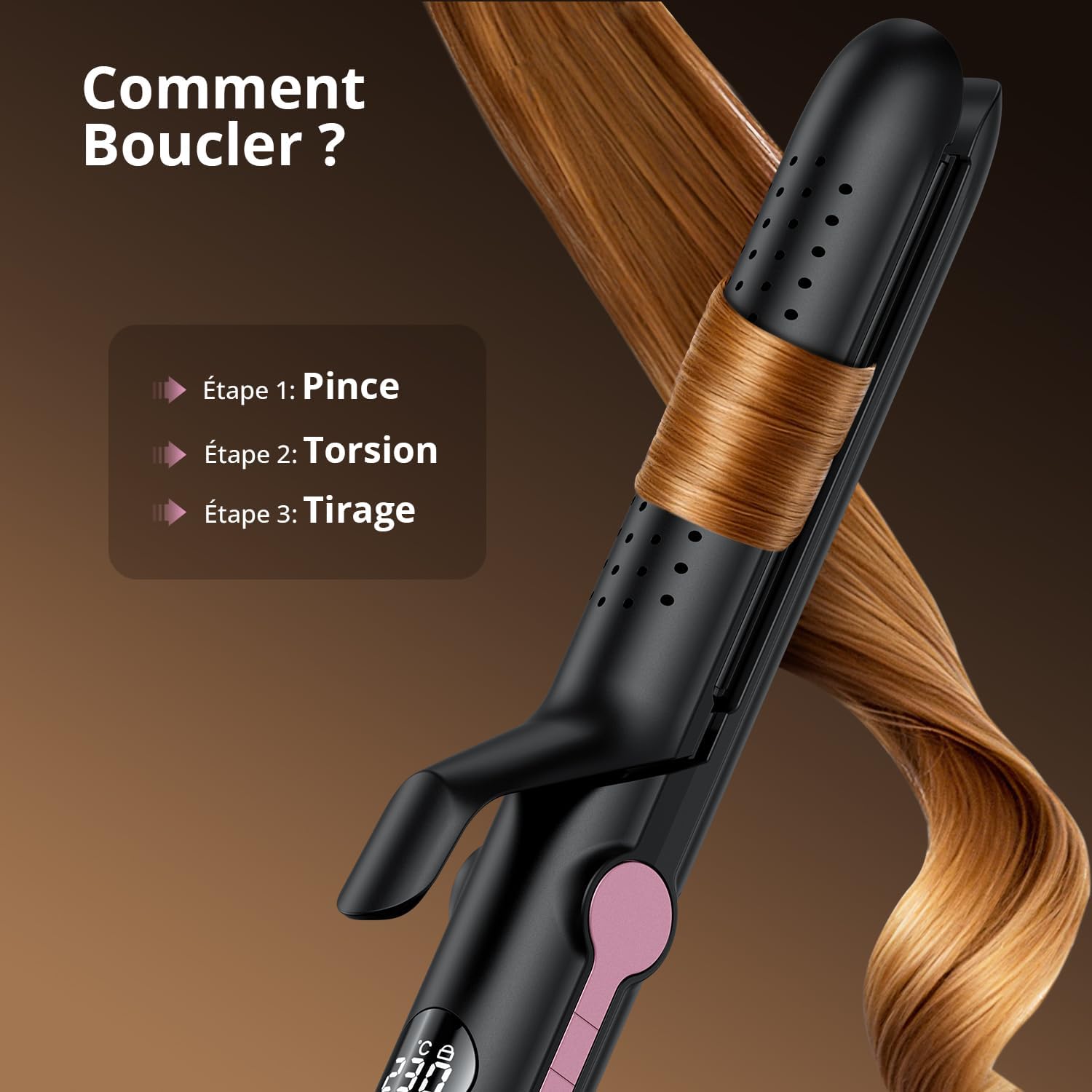 Lisseur boucleur 2-en-1 - 9 températures, ionique, cool air, 110-230°C, coiffure maison & voyage