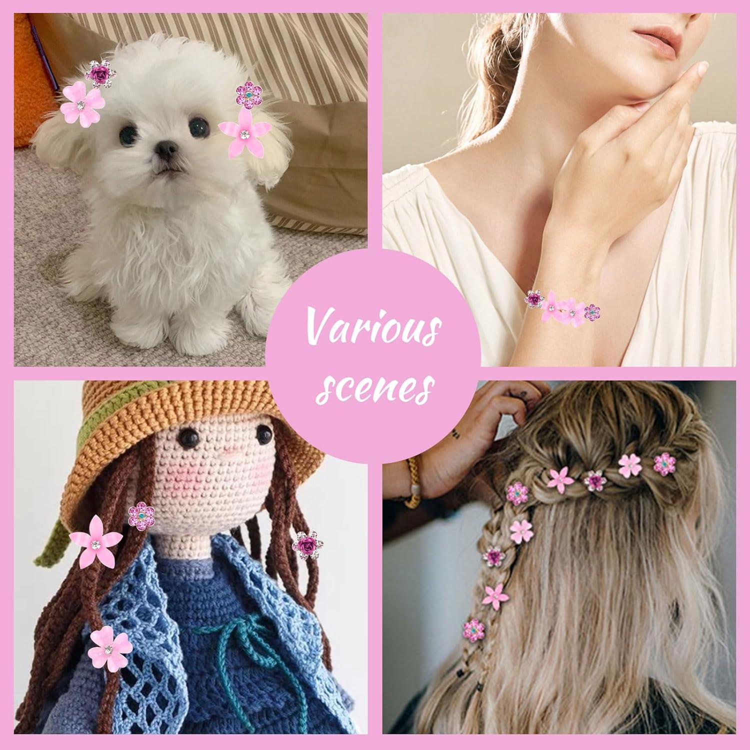 Pinces à cheveux - lot de 20, mini strass fleurs, métal, accessoires mariage