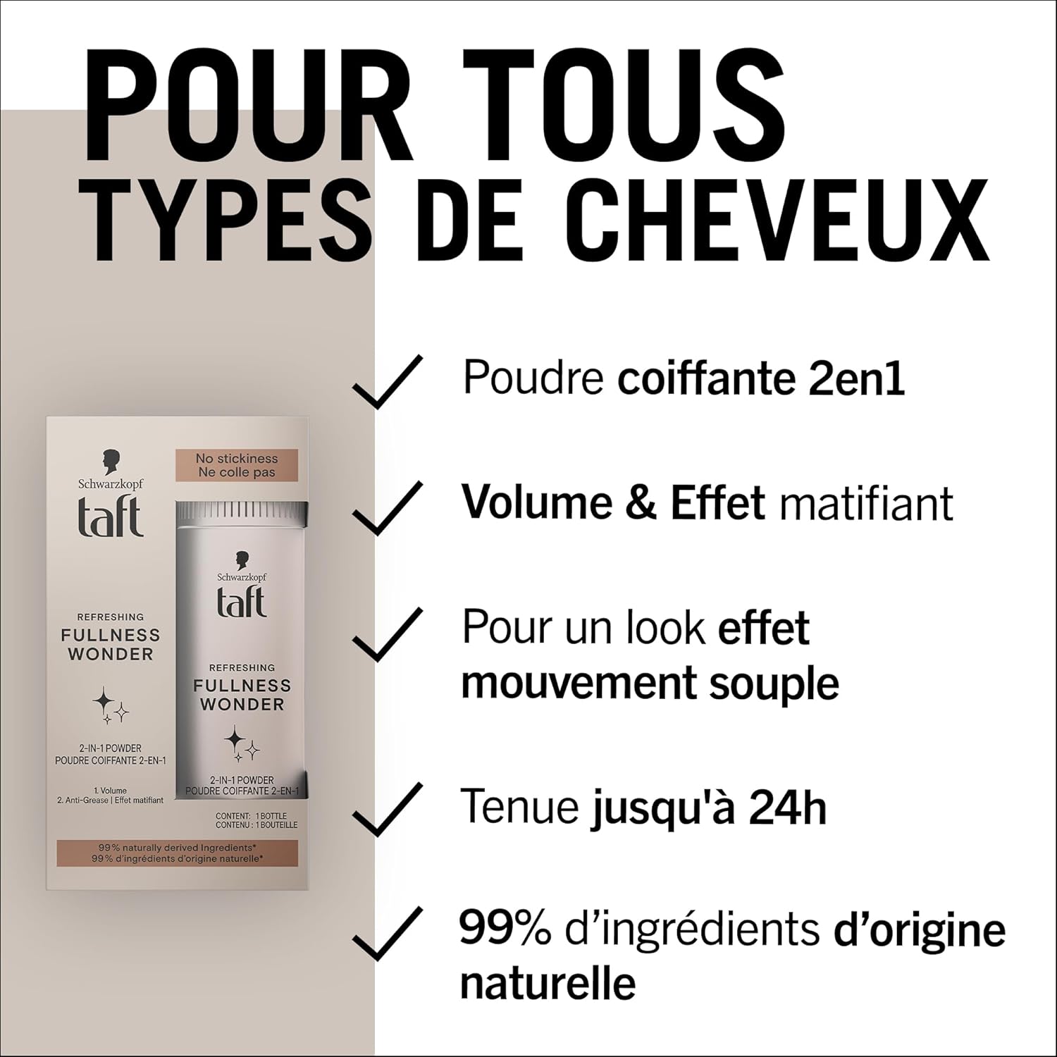Schwarzkopf - Taft 2-en-1 - 10g x2 - volume, mat, 99% naturel