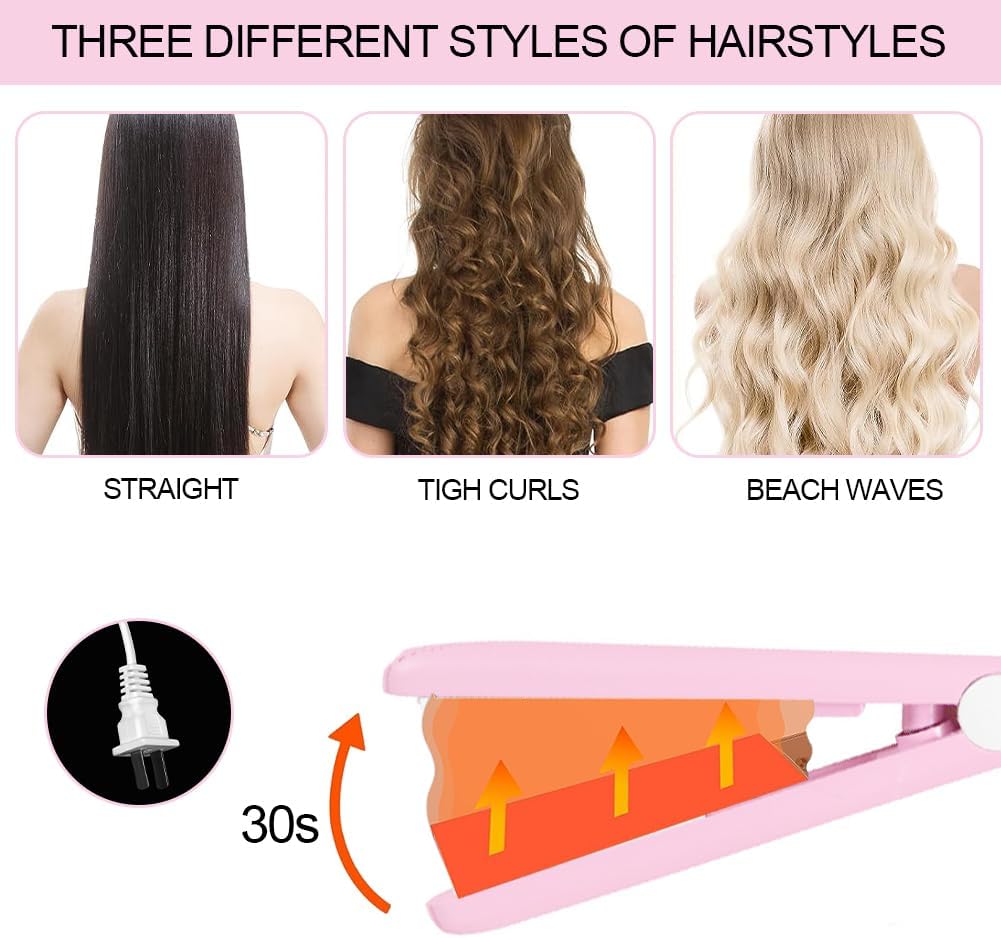 Fer à lisser - 2 en 1 mini céramique - compact - lisseur friseur autom.