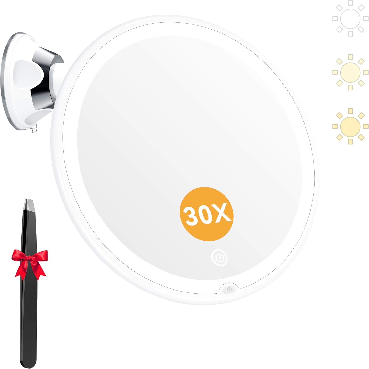 Auxmir - miroir maquillage 30X - Ø non précisé - LED 3 tons, ventouse, rotation 360°