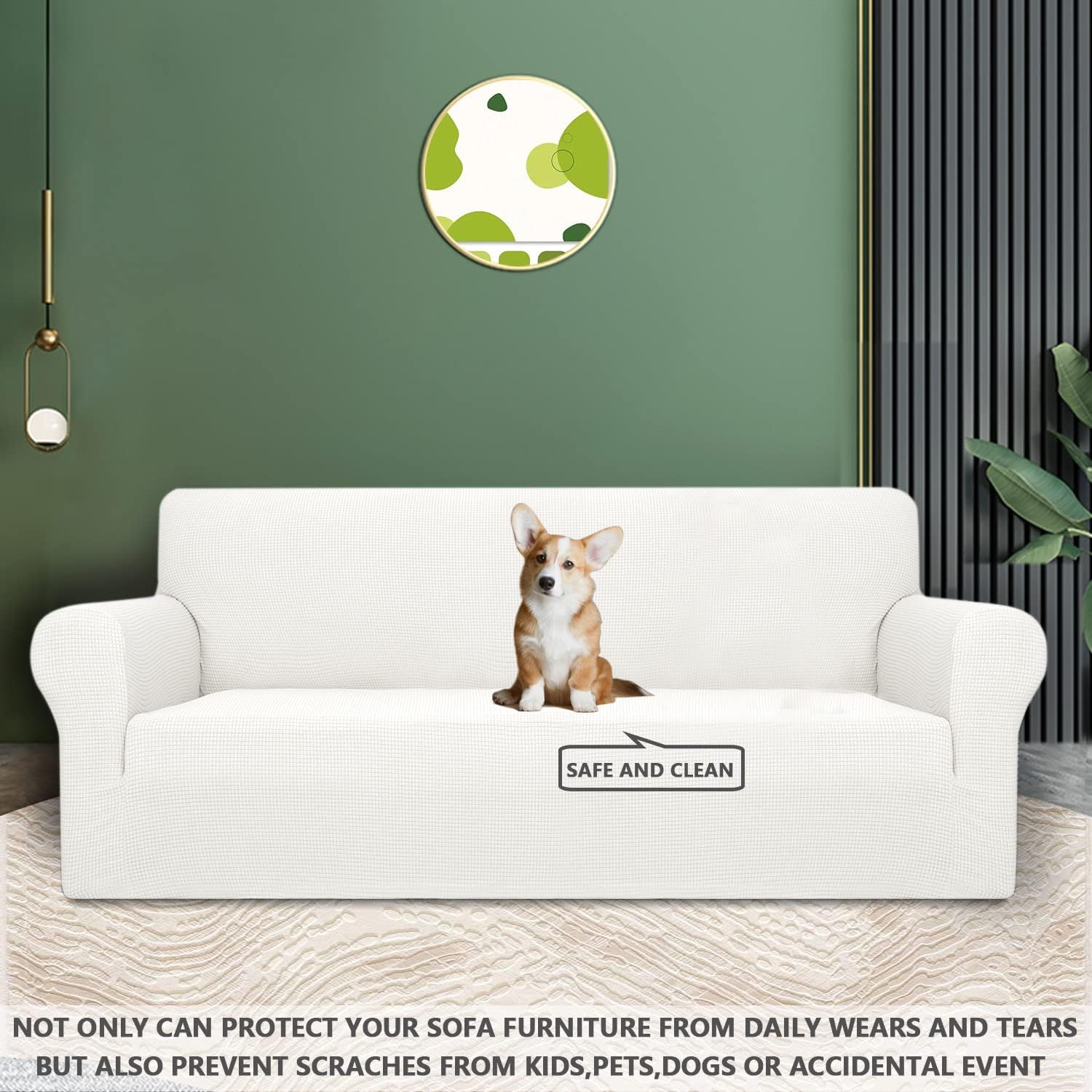 Housse canapé extensible 4 places - blanc - lavable, antidérapante, accoudoirs