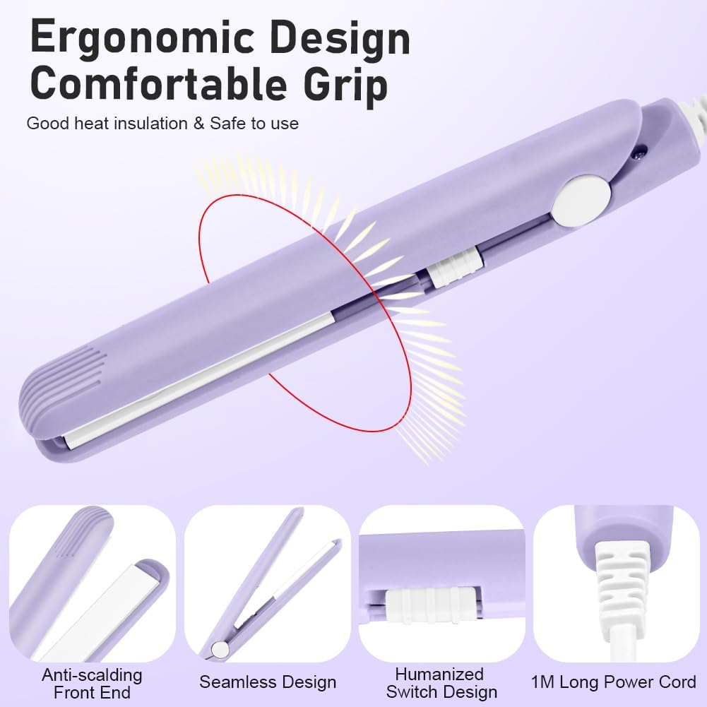 LOPHE - Mini fer à lisser 2 en 1, 110-220V, chauffe rapide 10s, violet