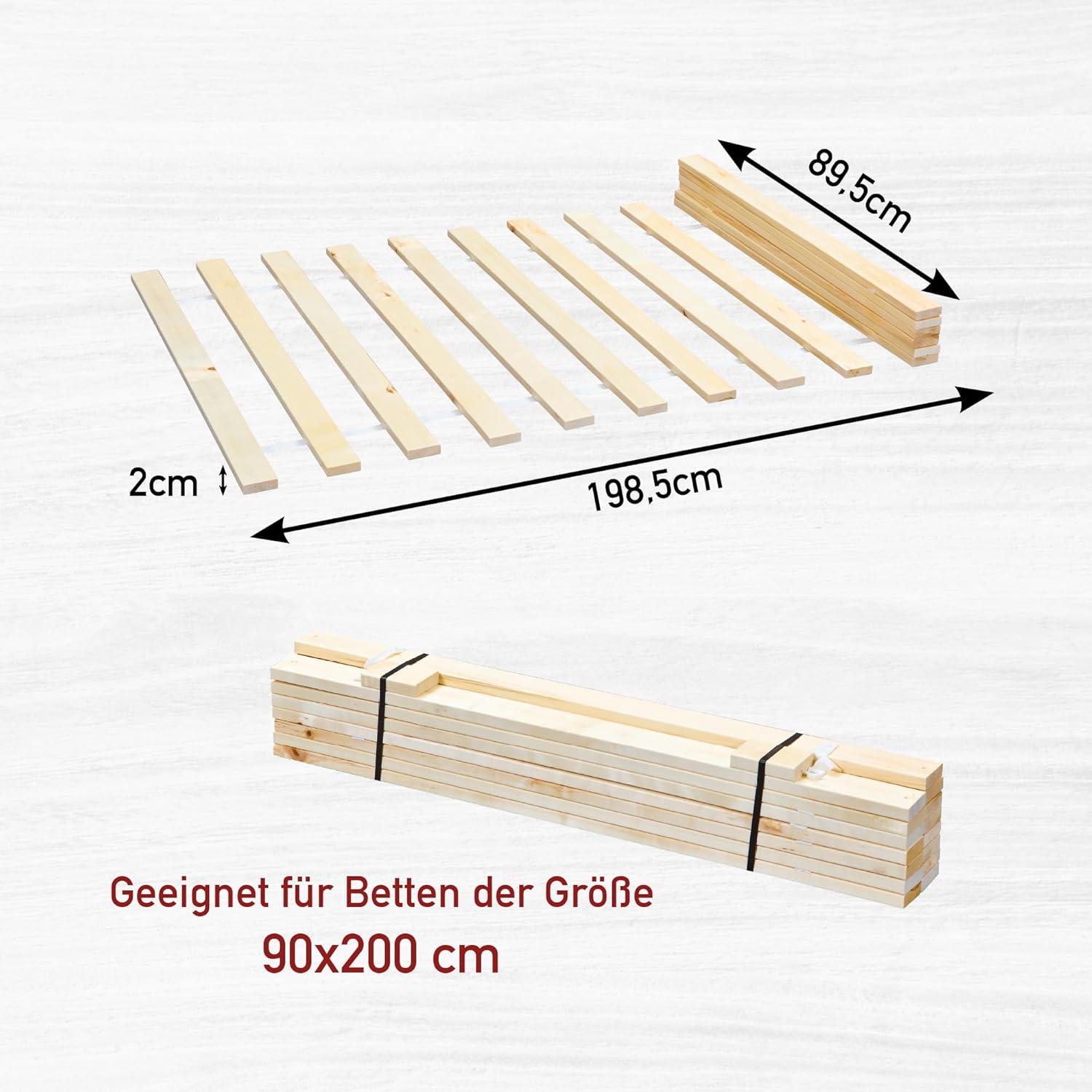 Inter Link - sommier à lattes pin massif 90x200 cm, naturel, robuste