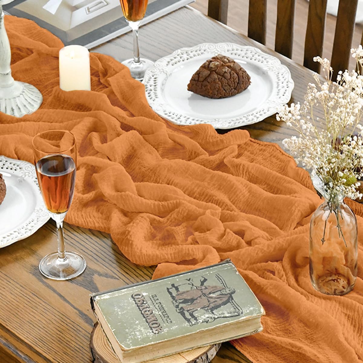 Artoid Mode - chemins de table bohème - 300 cm - mousseline orange, idéale événements