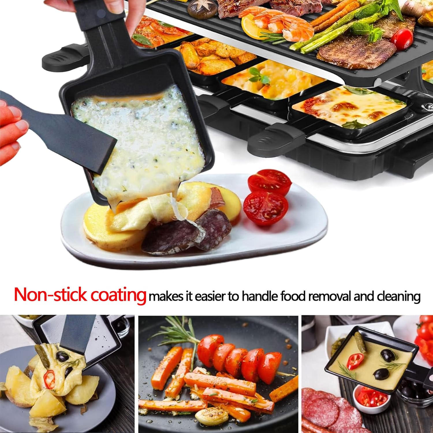 Poêlon à raclette - set 4 pièces antiadhésif avec spatule - idéal pour fromage fondu et œufs