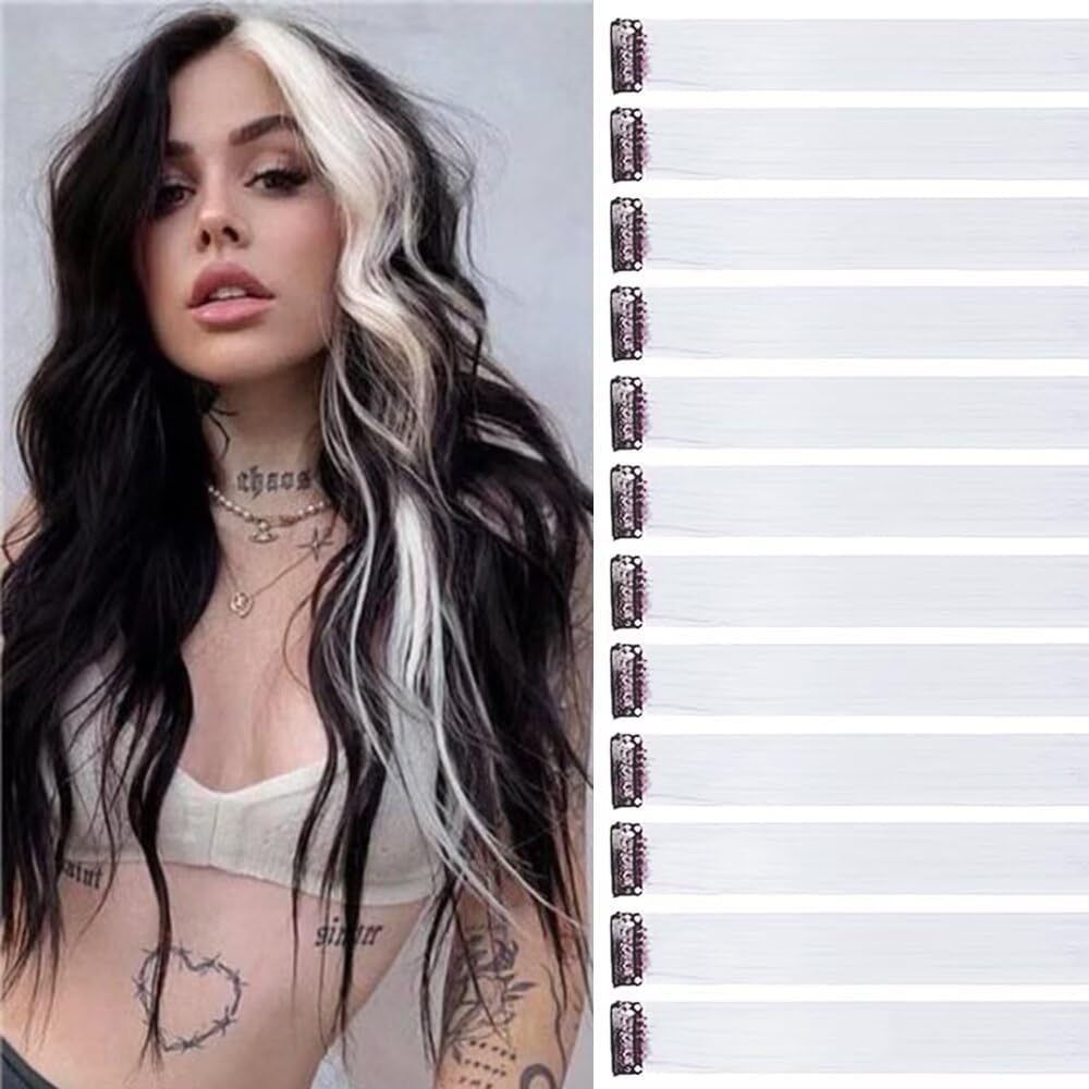 Mèche de cheveux à clipser - 55 cm - 12 mèches, blanches, accessoires enfants