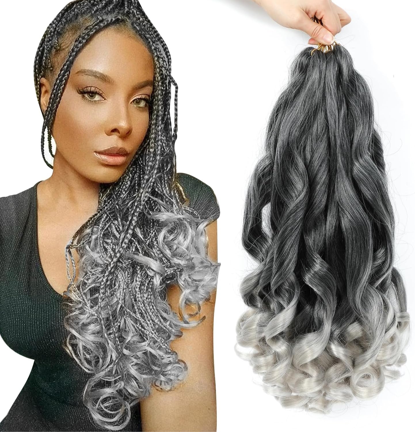 French Curl Braids - Tresses 56cm - 8 paquets, boucles 1B/Silver