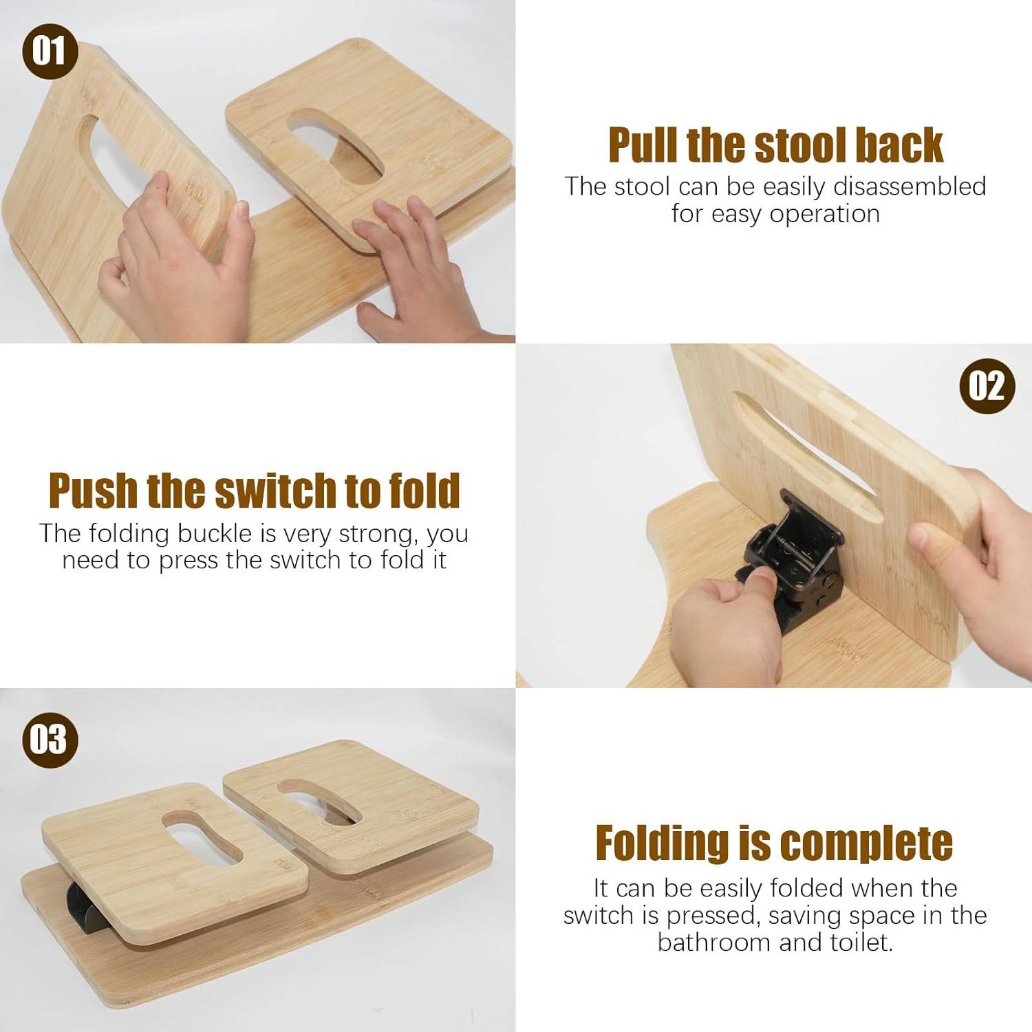 Tabouret toilette pliable - forme C bambou, ergonomique, anti-constipation, portable, pour adultes et enfants
