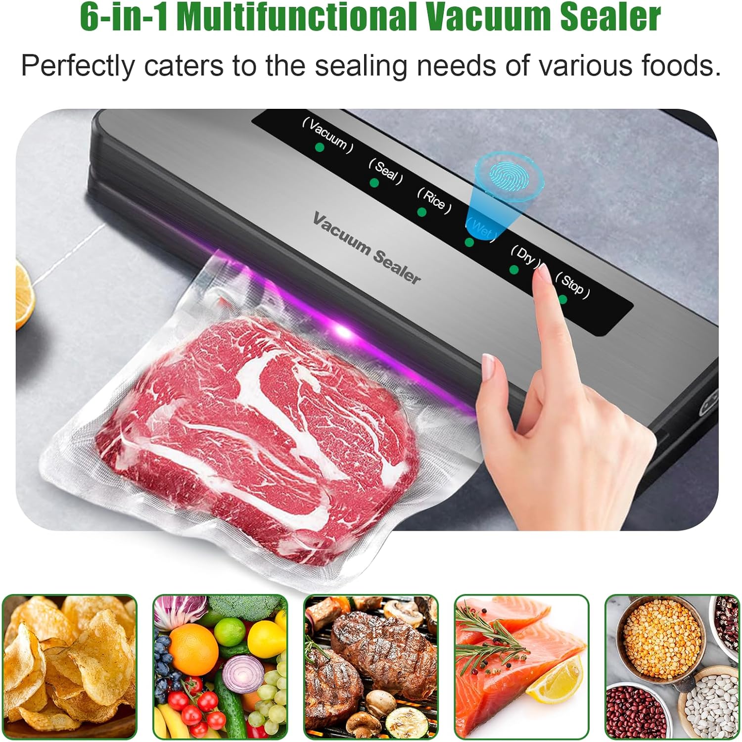 Machine sous vide alimentaire - automatique 6 en 1 - 20 sacs inclus, tube pour sceller aliments secs et humides