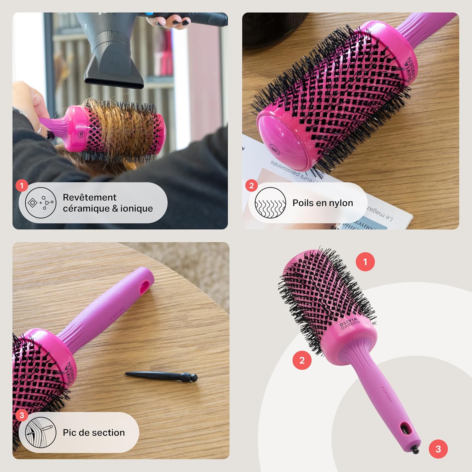 Olivia Garden - Expert Blowout Shine - brosse ronde céramique antistatique - brushing lisse et brillant