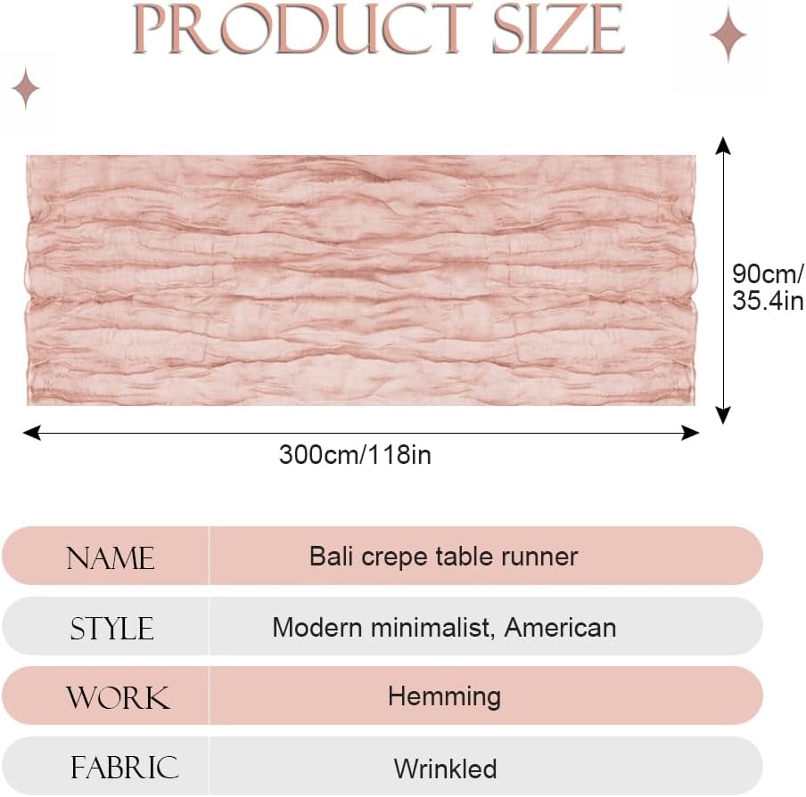 Chemin de table - Gaze de coton froissée - 90x300 cm - Style boho rustique