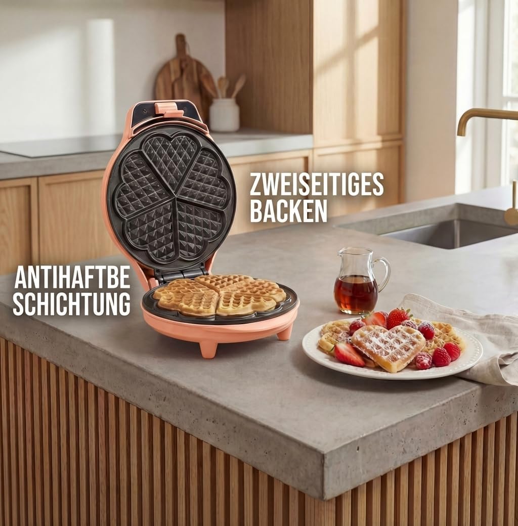 Bestron - Gaufrier rétro cœur, antiadhésif, 700W, orange