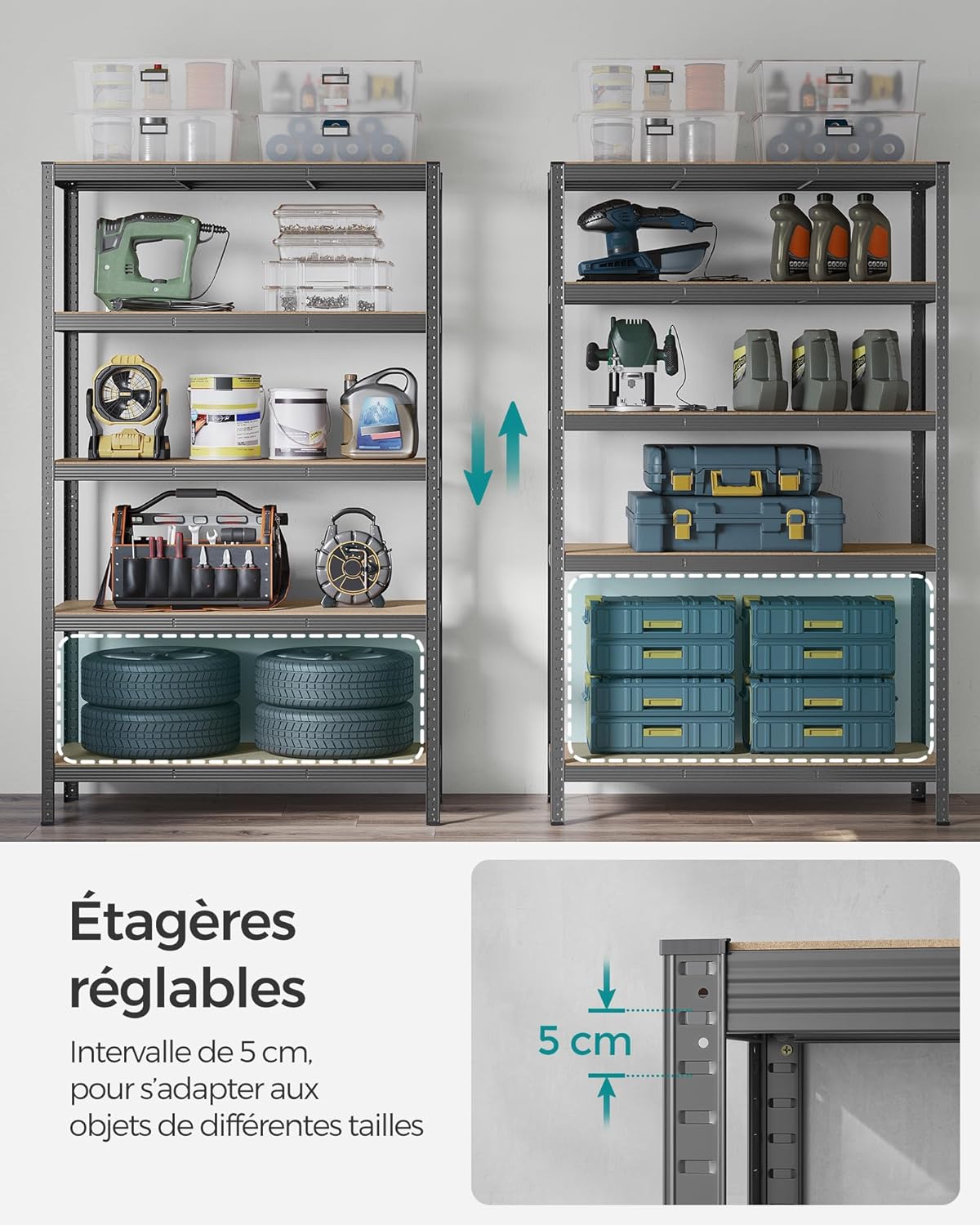 SONGMICS - étagère industrielle 60x120x200 cm, 5 niveaux, 750 kg, GLR060G02