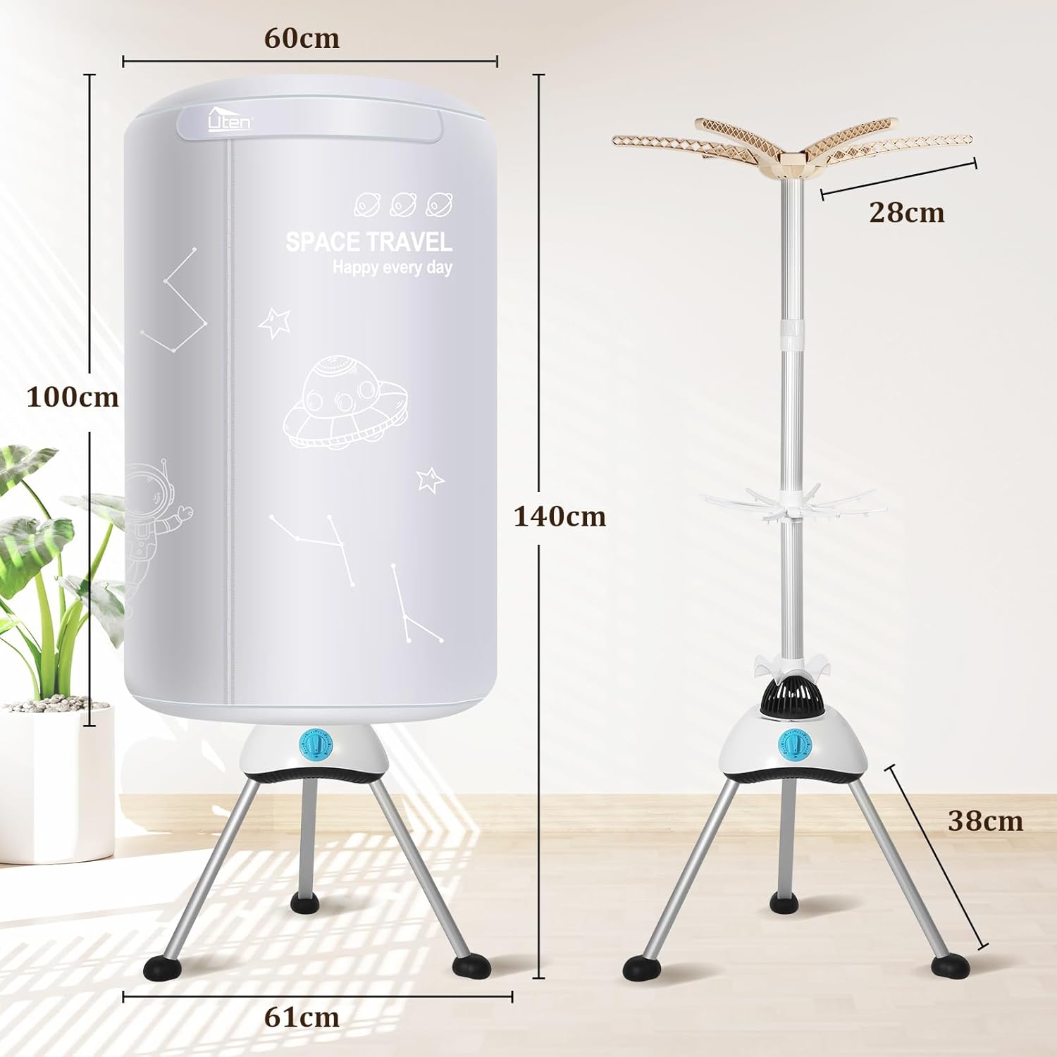 Sèche-linge électrique - 140cm - 1000W, minuterie, 2 couches