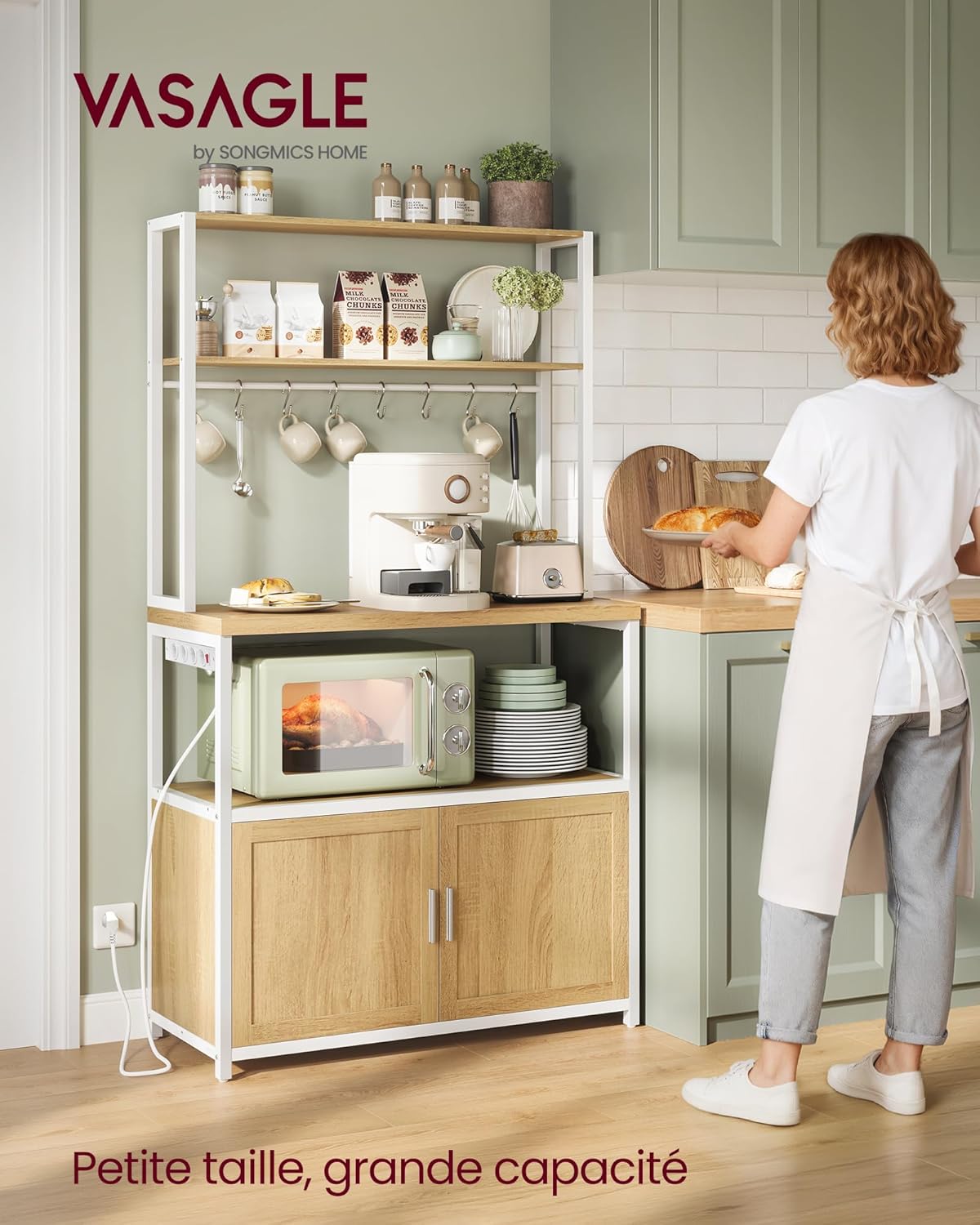 VASAGLE - étagère cuisine, 40x80x170cm, bar à café, 8 crochets, KKS059YA02