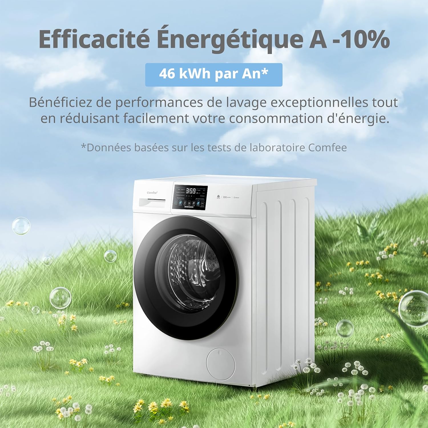 COMFEE' - lave-linge 10kg, vapeur, moteur BLDC, tactile, blanc, CFP03EW100W-FR