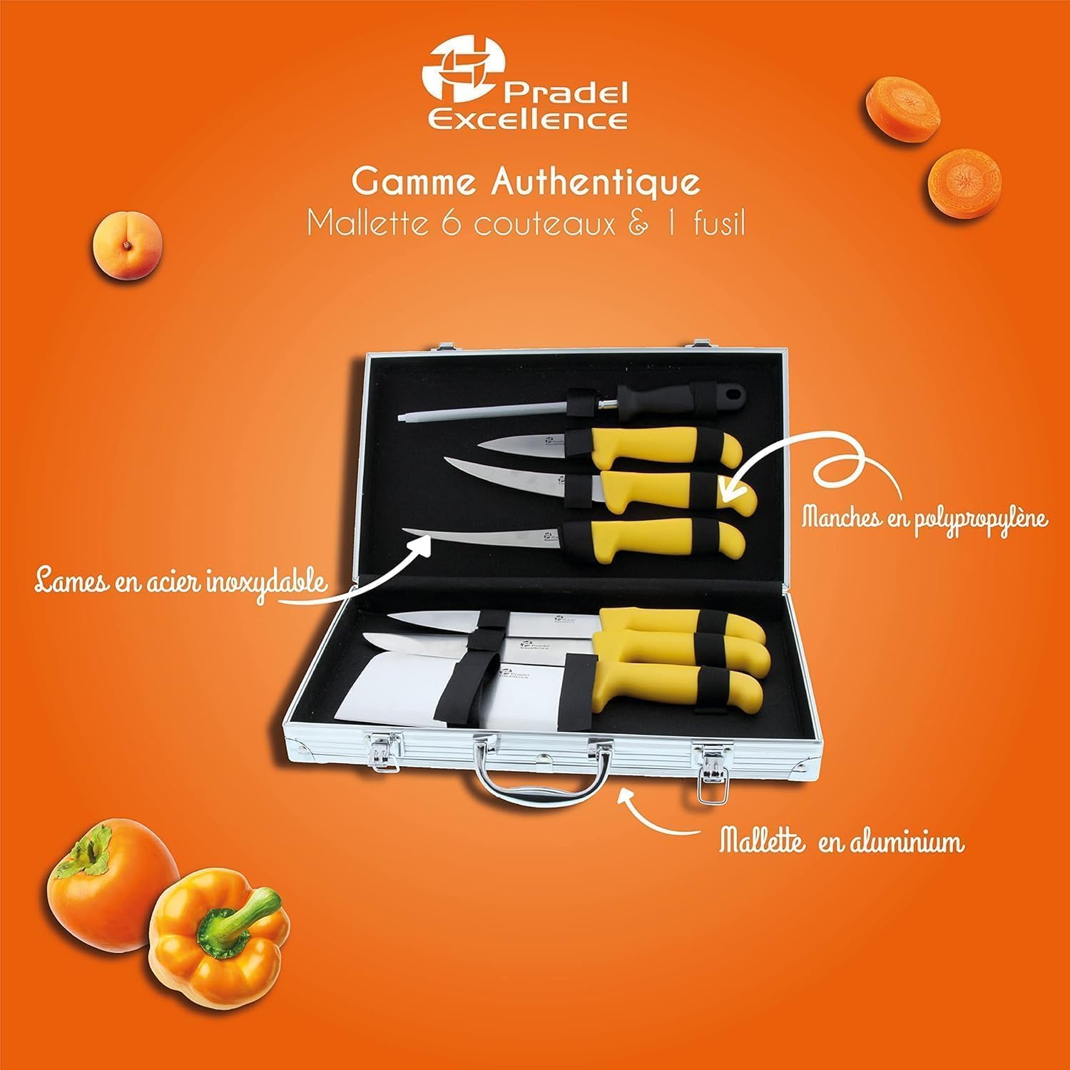 Pradel - Excellence série - couteaux inox, manches jaunes, 8 pièces - PCOT005009