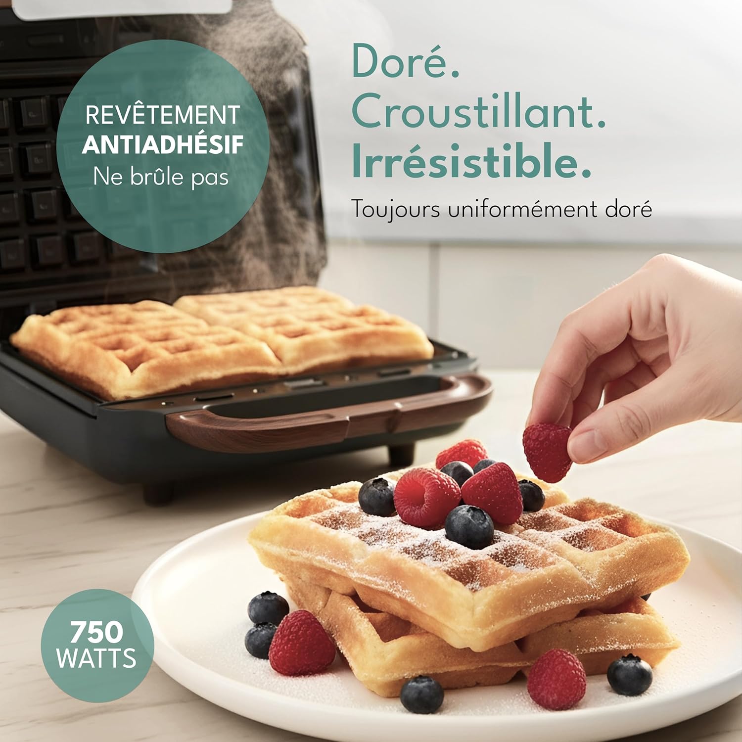 LEBENLANG - Appareil 3 en 1 - 750W, 3 plaques, grill, gaufre, sandwich