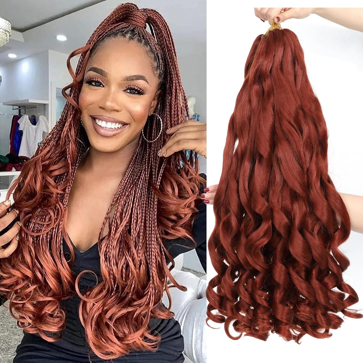 French Curl Braids - mèches tresses afro 41cm, boucle 8 paquets, 350#