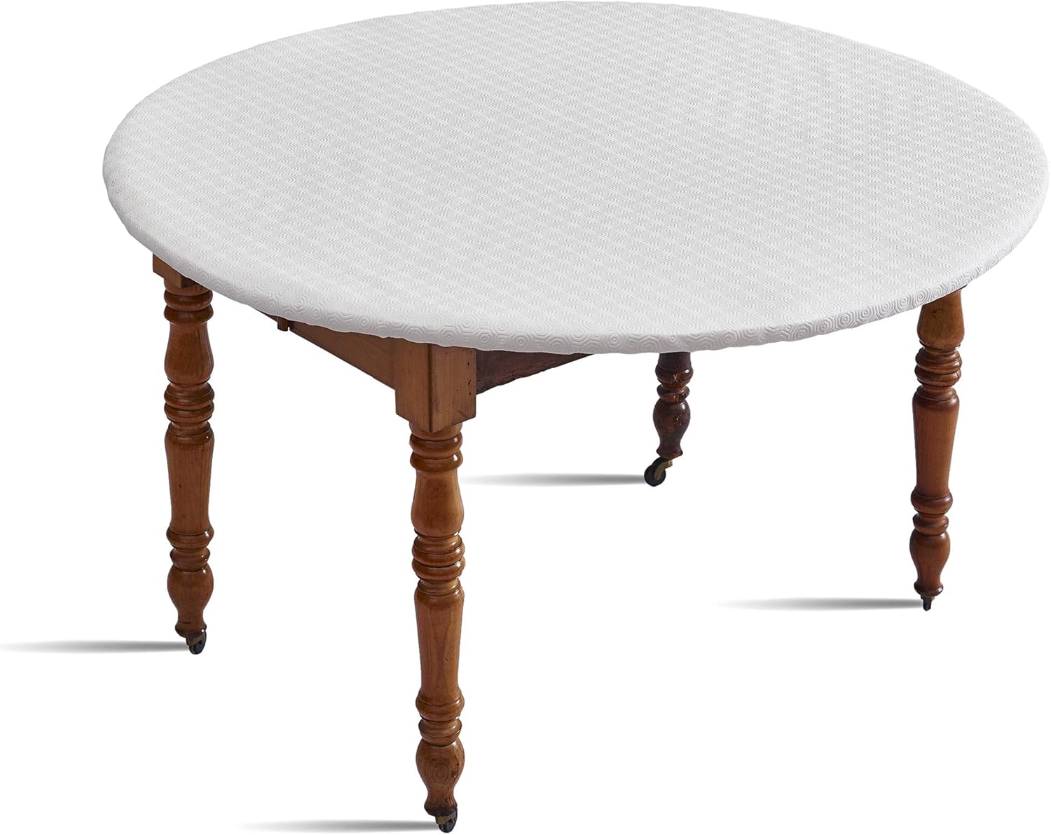 D'CLIC - Protège-table élastiqué rond 110-123cm, blanc, fabriqué France