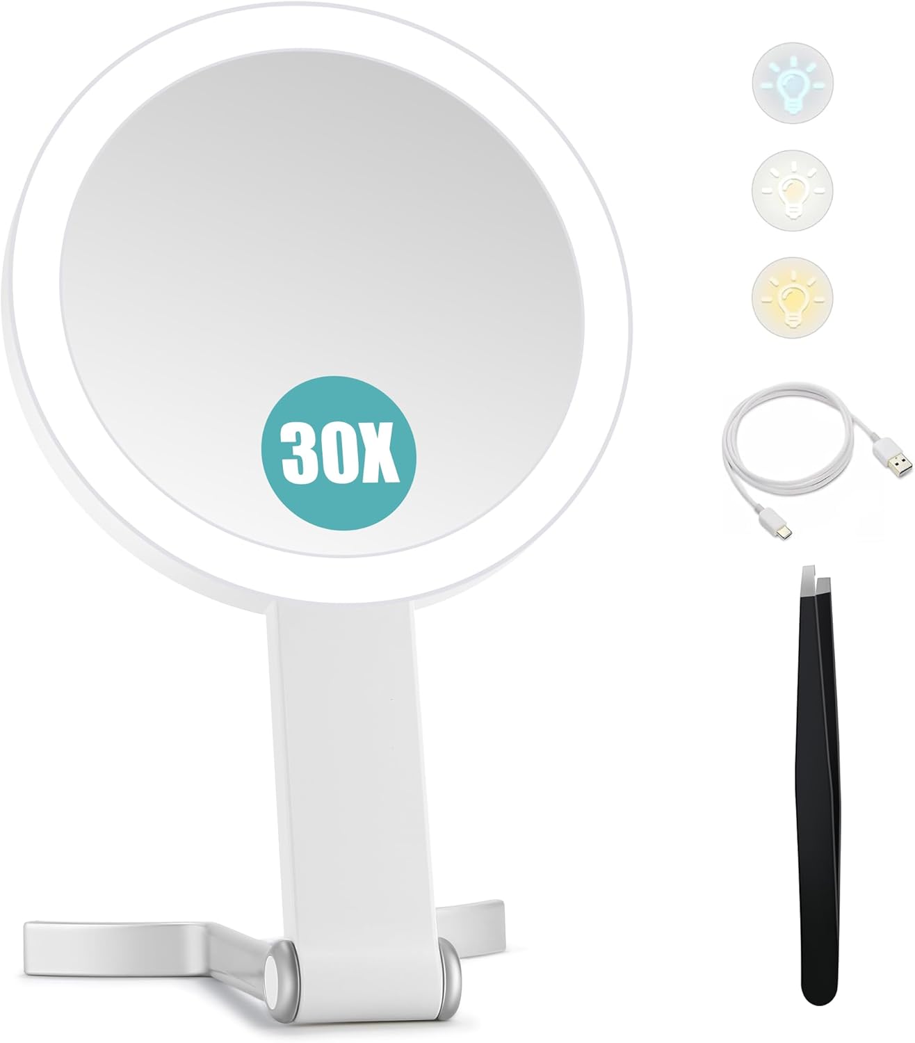 B Beauty Planet - miroir double face - compact, pliable, lumineux, 1X/30X, 2000mAh