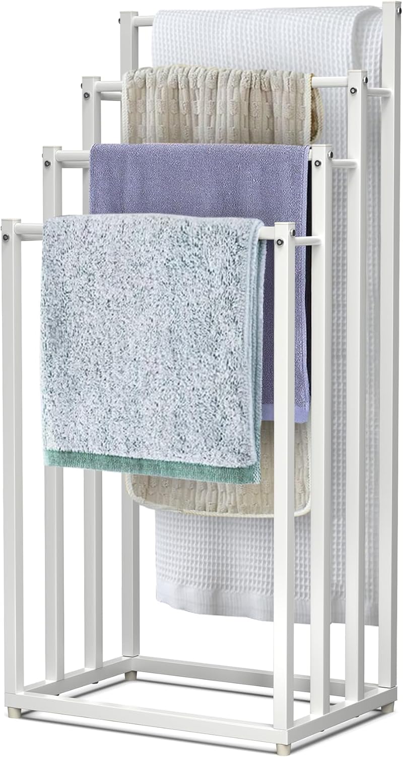 Vounot - porte-serviettes autoportant, 4 niveaux, métal blanc, rangement stable