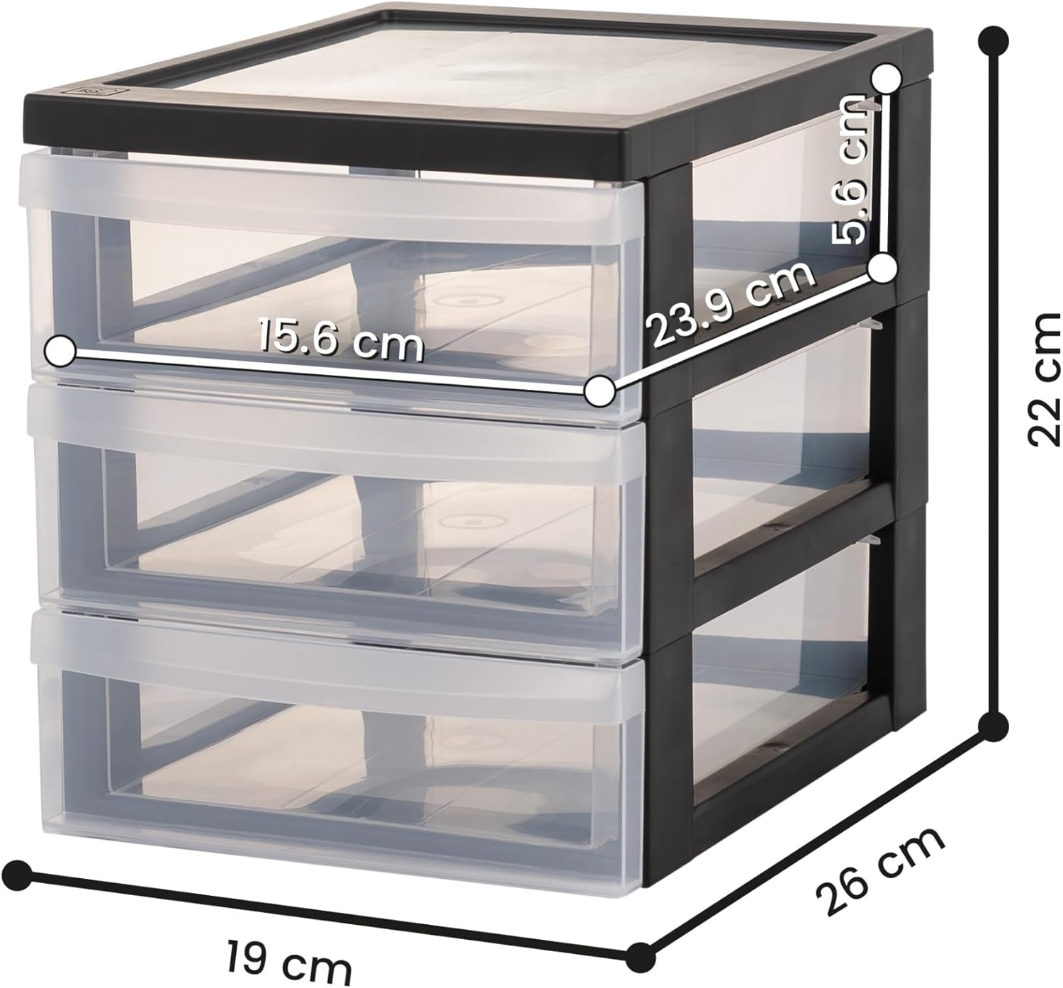 Iris Ohyama - DC-A5 - tour 3 tiroirs A5, plastique noir, sans BPA