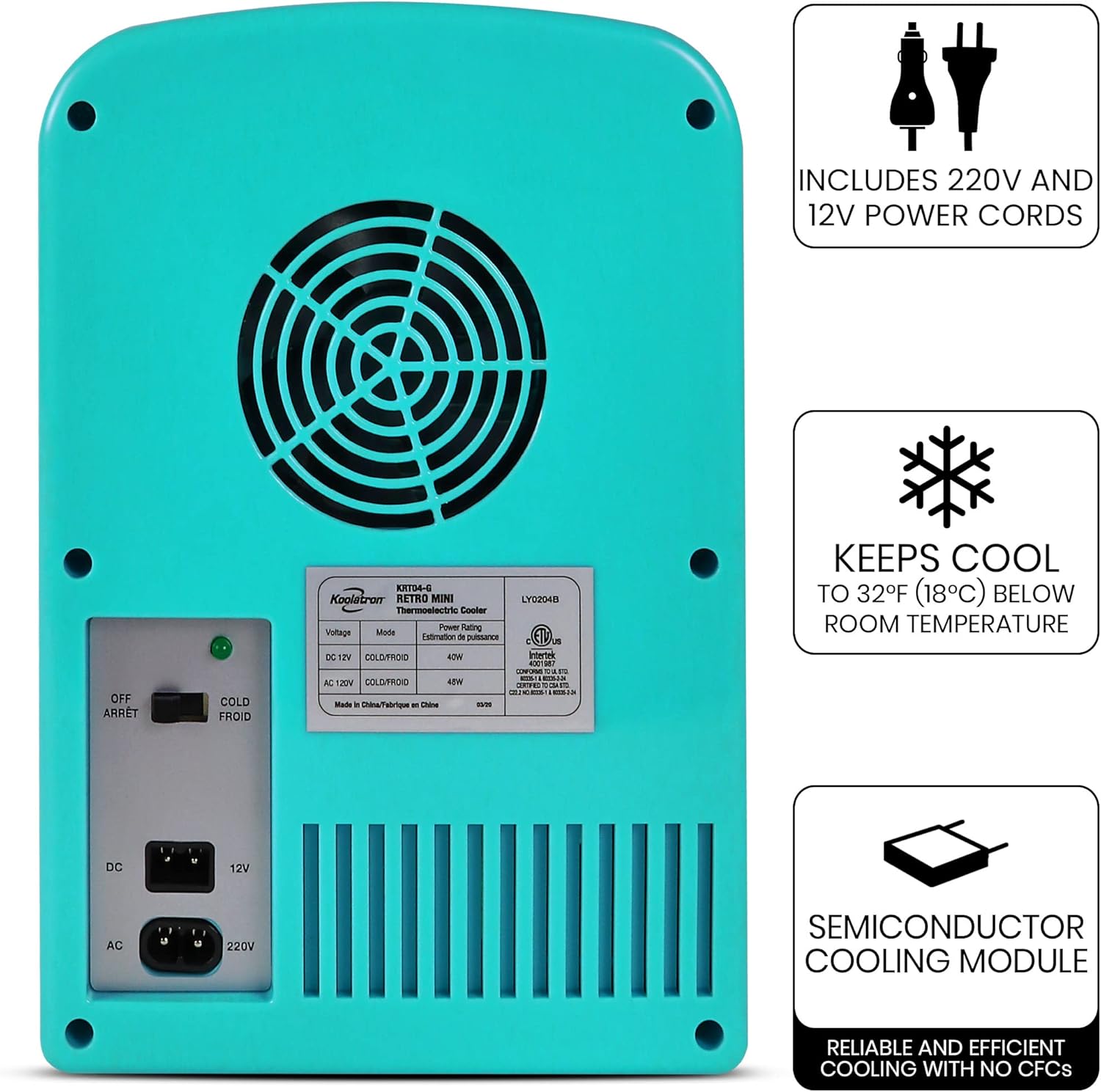 Koolatron - mini frigo rétro 4L - portable, boissons/cosmétiques, vert